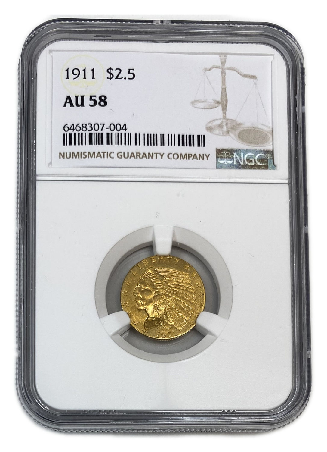 USA - 2.5 Dollars 1911 "Indian Head - Quarter Eagle" - NGC AU 58
Commission of 10% commission only ... - 1 2