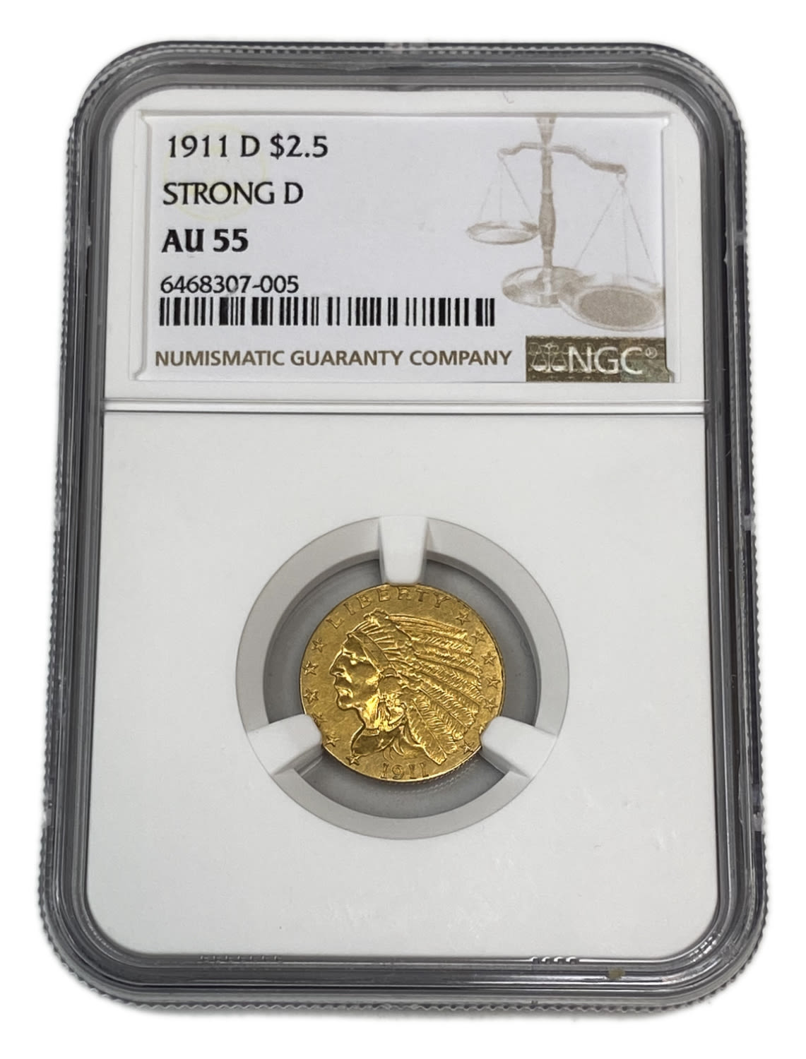 USA - 2.5 Dollars 1911 Strong D - "Indian Head - Quarter Eagle" - NGC AU 55 - Low mintage
... - 1 3