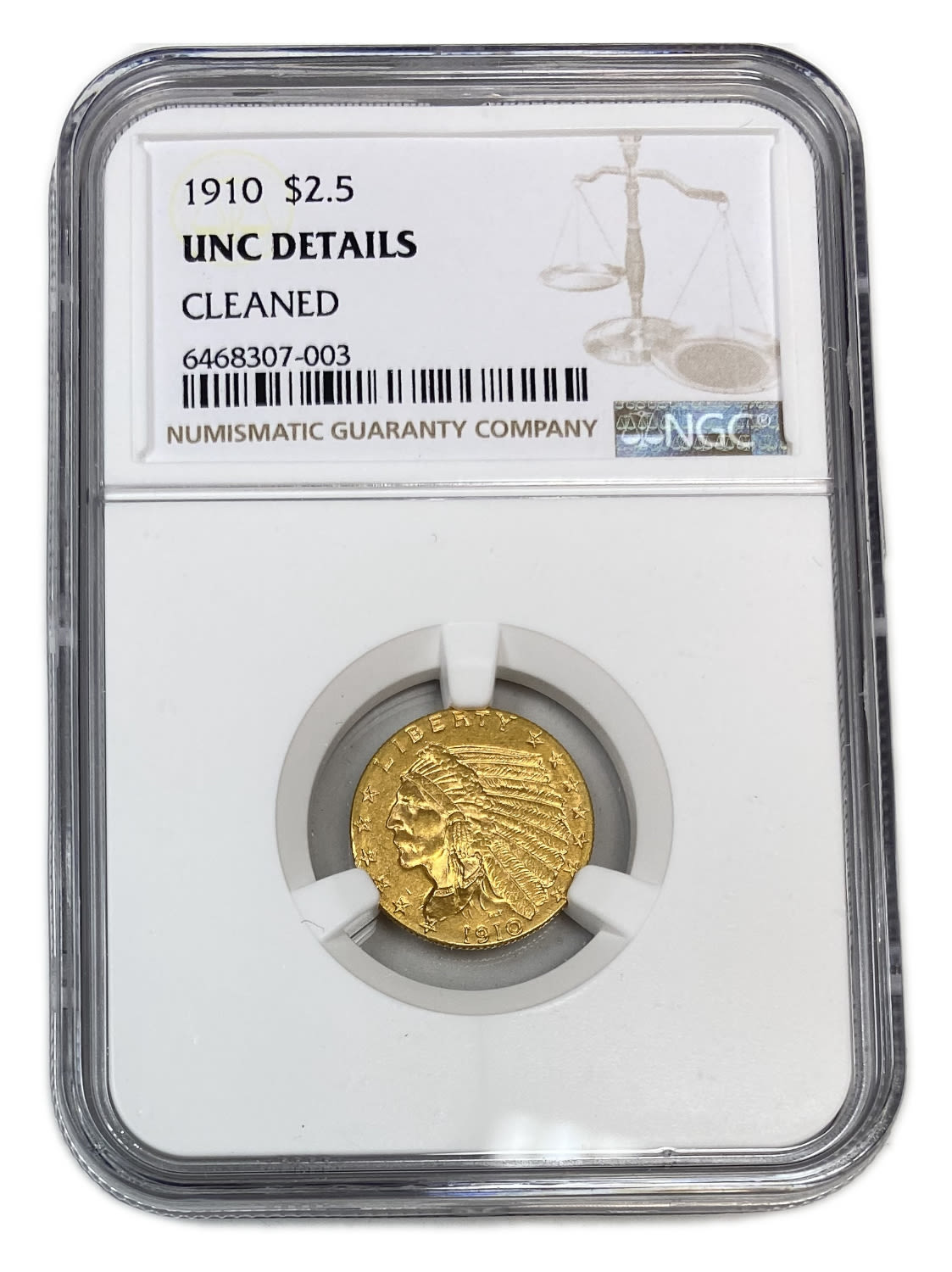 USA - 2.5 Dollars 1910 "Indian Head - Quarter Eagle" - NGC UNC DETAILS
Commission of 10% ... - 1 2