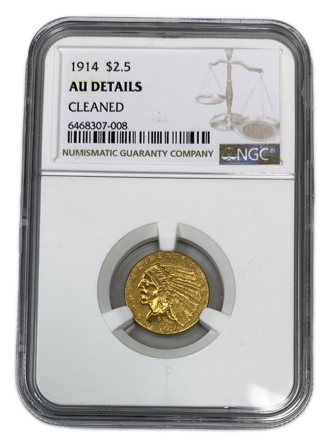 USA - 2.5 Dollars 1914 "Indian Head - Quarter Eagle" - NGC AU DETAILS
Commission of 10% commission ... - 1 2