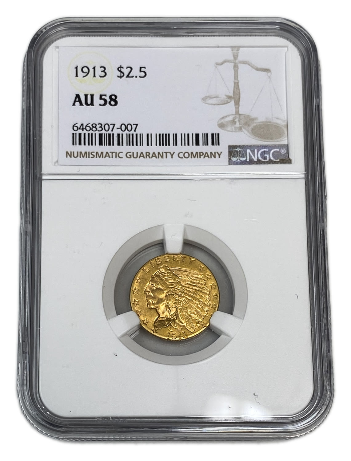 USA - 2.5 Dollars 1913 "Indian Head - Quarter Eagle" - NGC AU 58
Commission of 10% commission only ... - 1 2