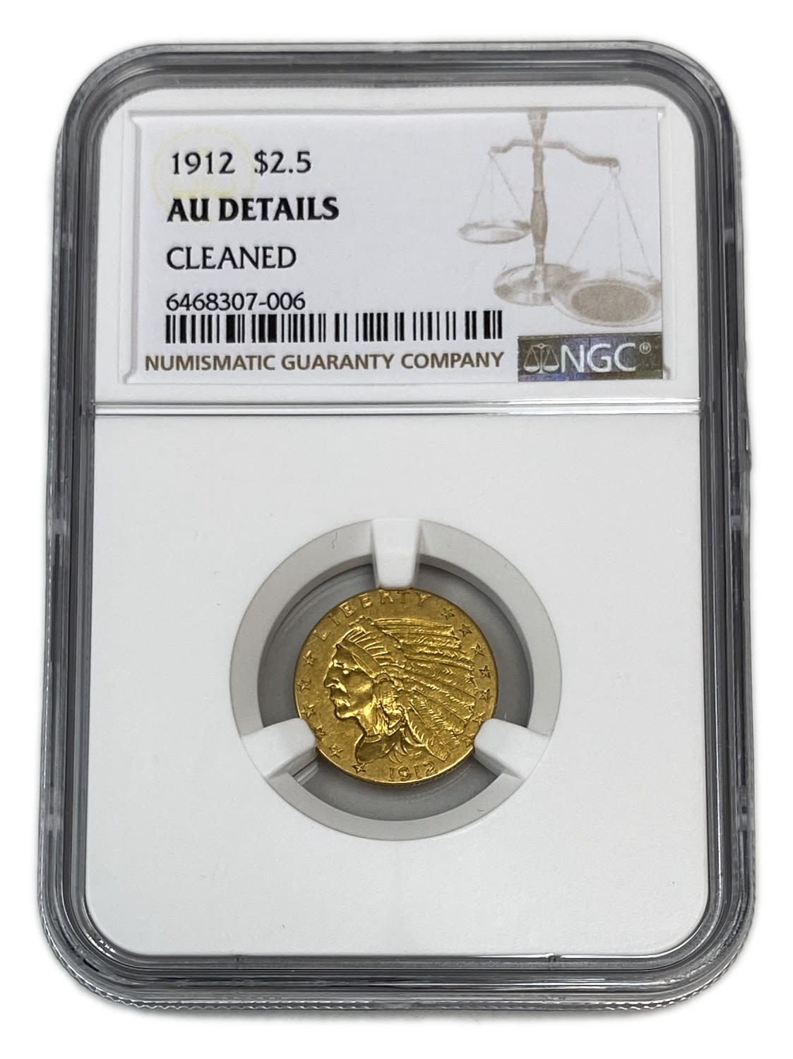 USA - 2.5 Dollars 1912 "Indian Head - Quarter Eagle" - NGC AU DETAILS
Commission of 10% commission ... - 1 2