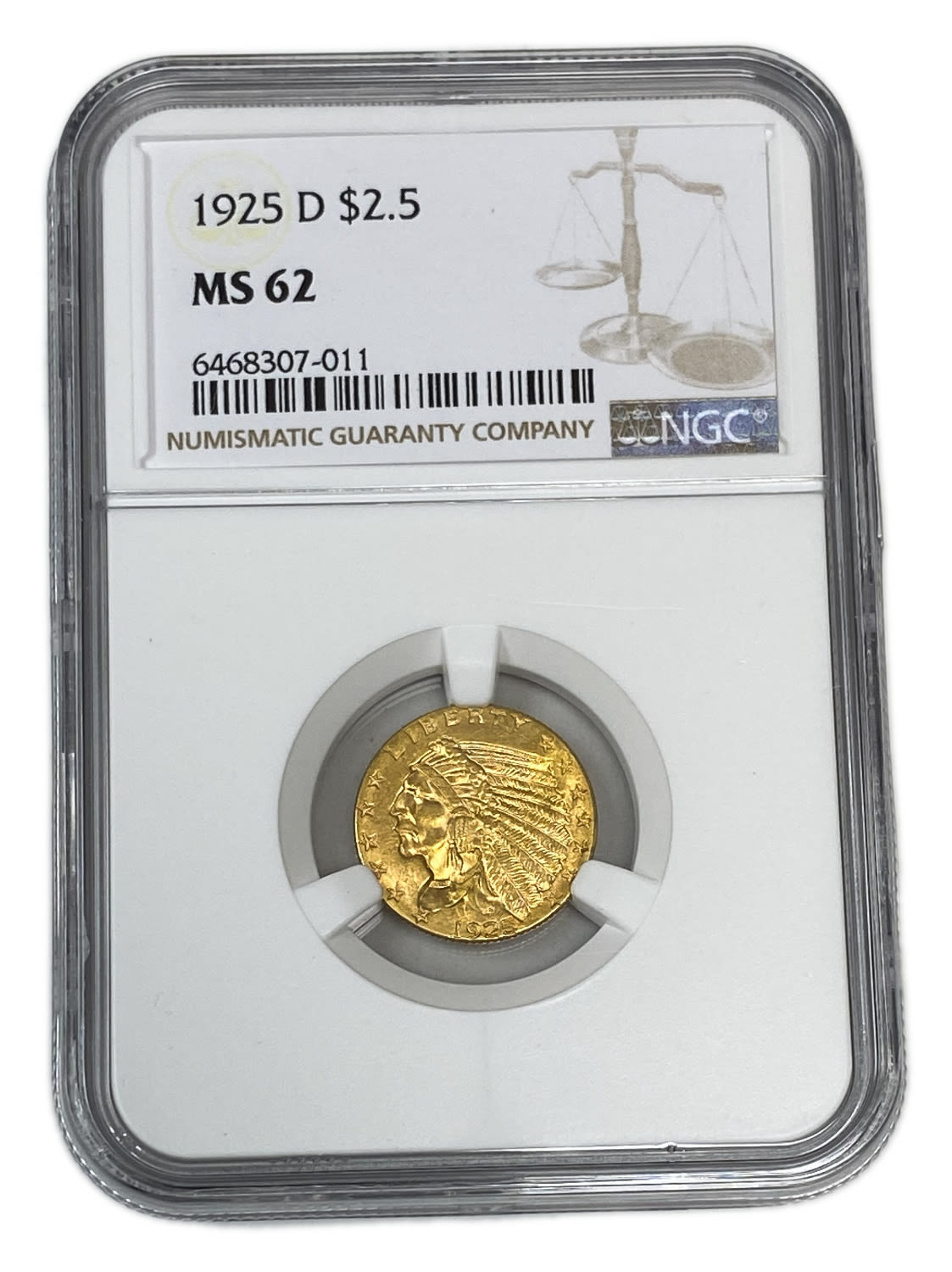 USA - 2.5 Dollars 1925 With D - "Indian Head - Quarter Eagle" - NGC MS 62
Commission of 10% ... - 1 2