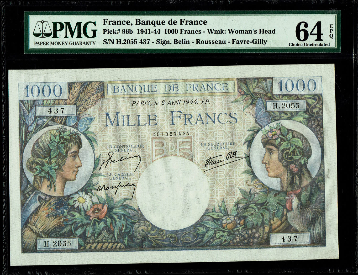 France - 1,000 Francs 1944 - Banque de France - Commerce et Industrie type 1940 - PMG 64 EPQ
Recto ... - 1 0