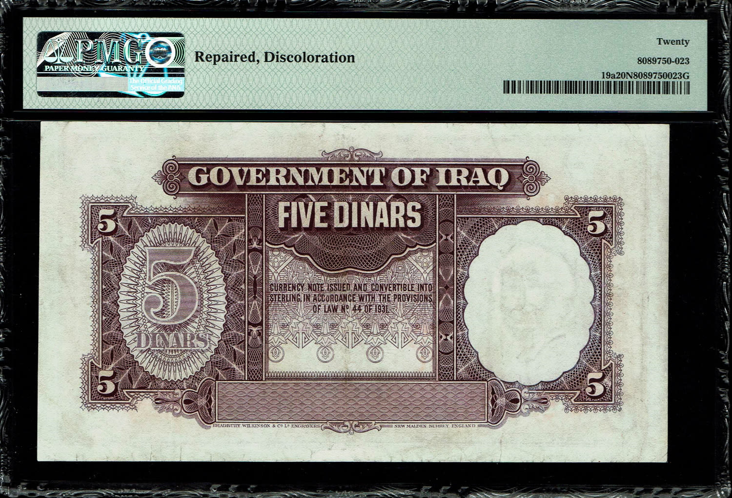 Iraq - 5 Dinars 1931 (1942) - "baby", Faisal II - PMG 20 NET - Rare
Obverse: King ... - 1 1