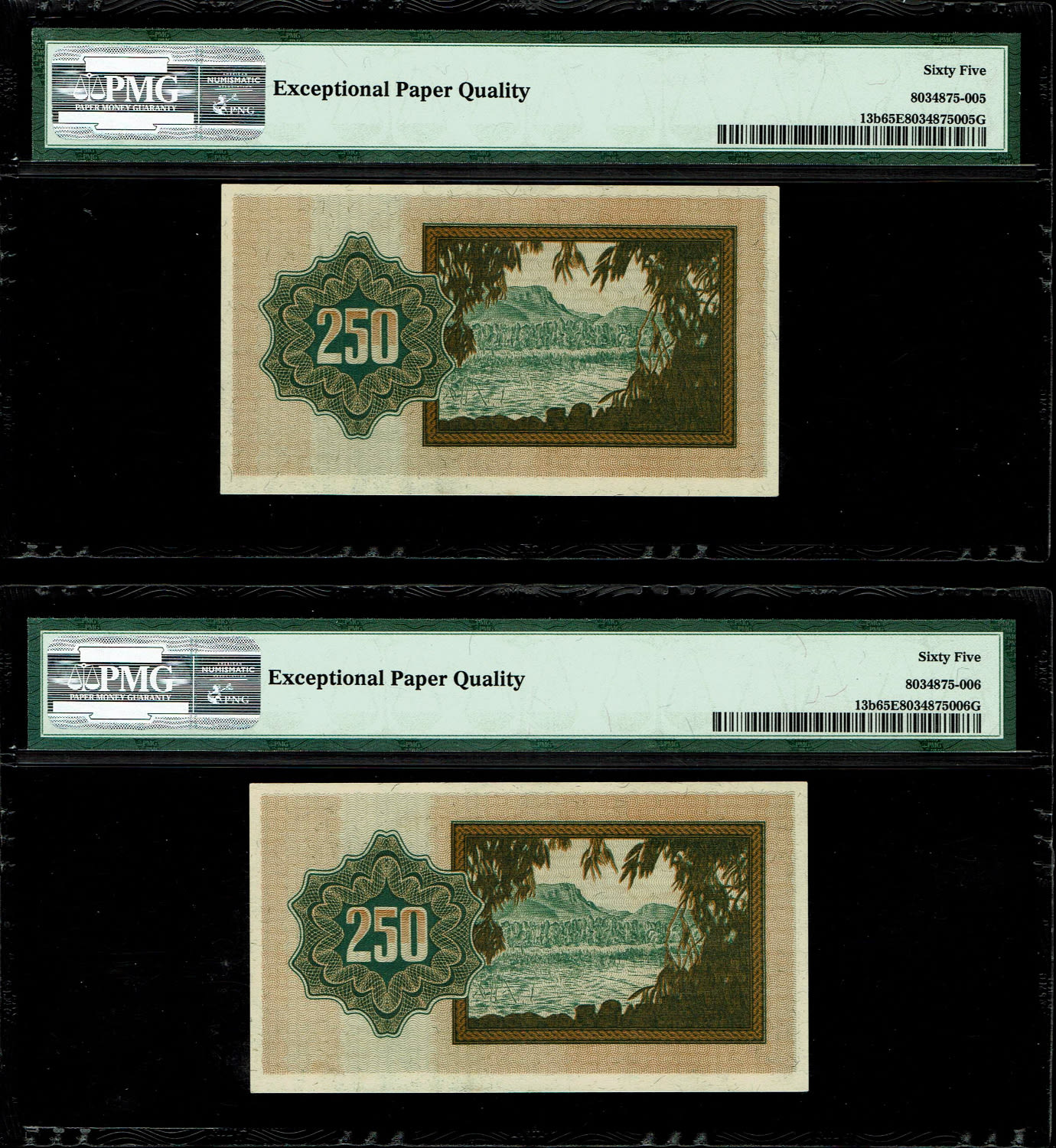 Israel - Pair banknotes of 250 Prutah 1952 - Consecutive numbers - PMG 65 EPQ - Prefix A
In 1952 it ... - 1 1