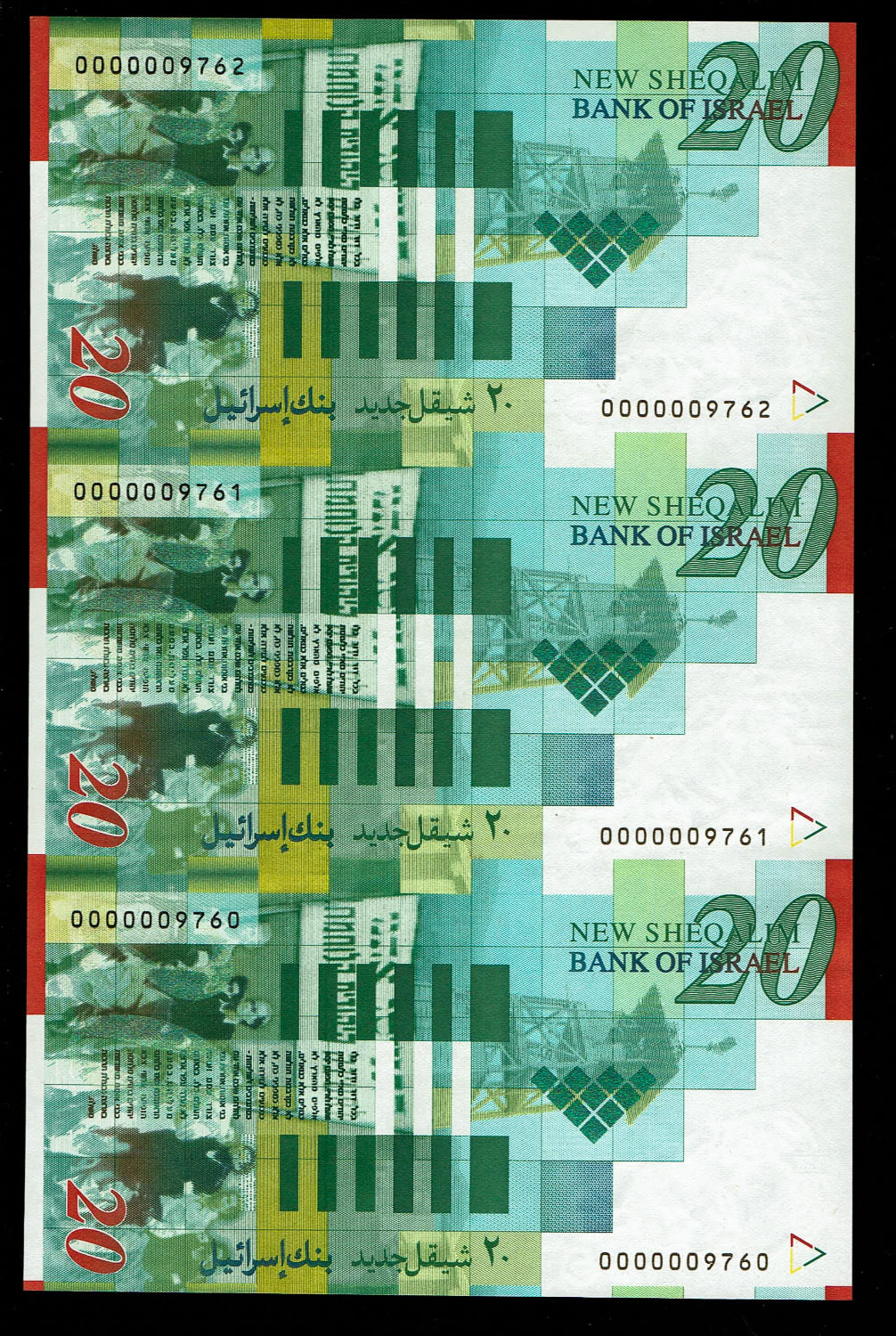 Israel - A pair of sheets banknotes 20, 50 shekels 2001 - Same serial number - UNC
20 Shekels: ... - 1 2
