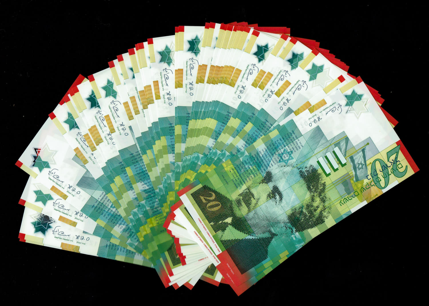 Israel - Lot of 43 banknotes of 20 New Shekels 2008 - "60 Years commemorative" - UNC
Front: Portrait ... - 1 0