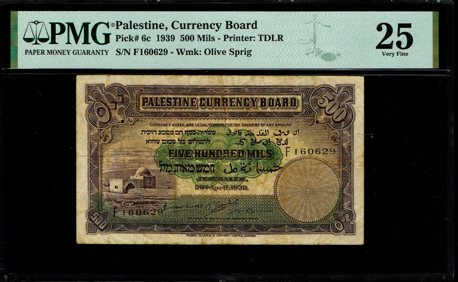 Palestine - 500 mils 1939 - PMG 25 - Prefix F
In 1917, the British conquered Israel from the ... - 1 0