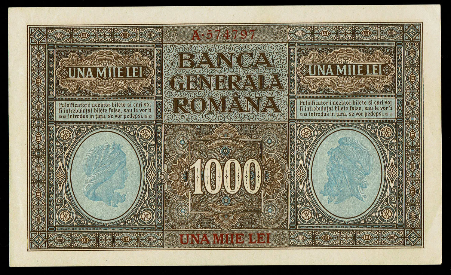Romania - 1,000 Lei 1917 - BGR - German Occupation - AU-UNC
Obverse
Script: Latin ... - 1 1