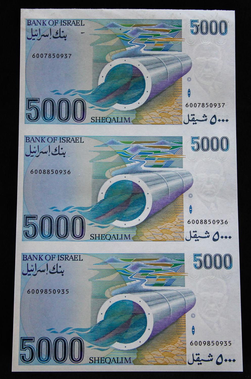 Israel - Uncut sheet - 5,000 Shekel 1983. - 1 4
