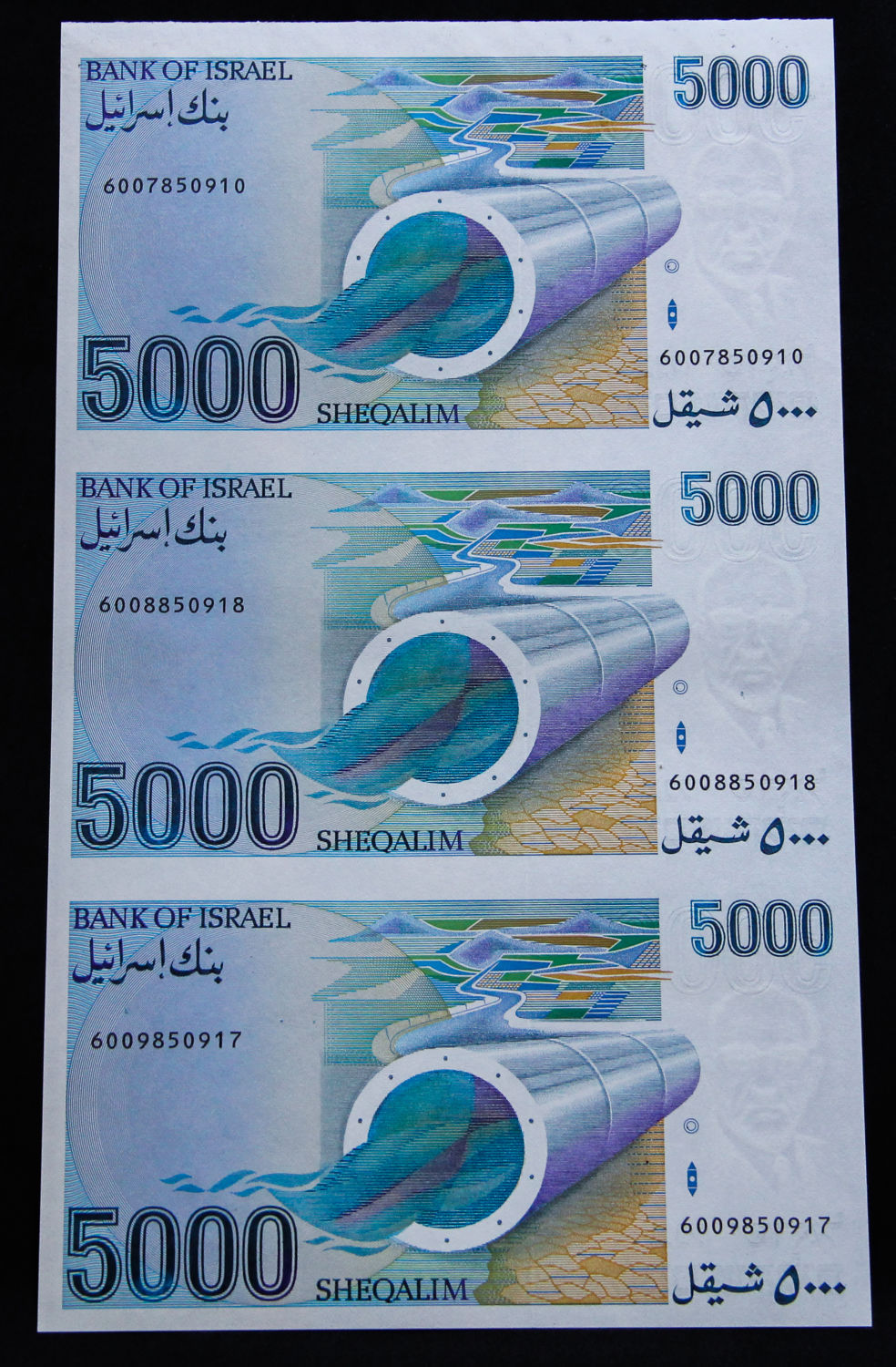 Israel - Uncut sheet - 5,000 Shekel 1983. - 1 2
