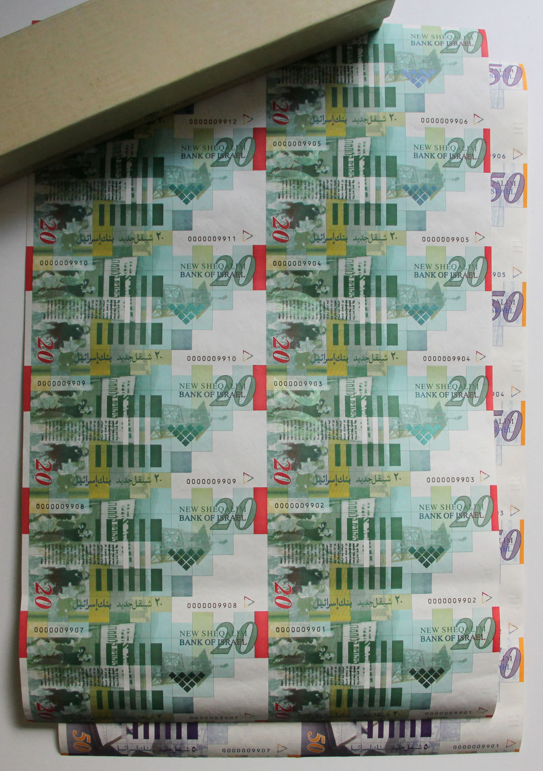 Israel - Uncut sheet - 20 and 50 shekel 2001. - 1 2