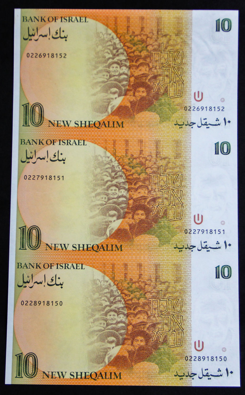 Israel - Uncut sheet -10 shekel 1987. - 1 4