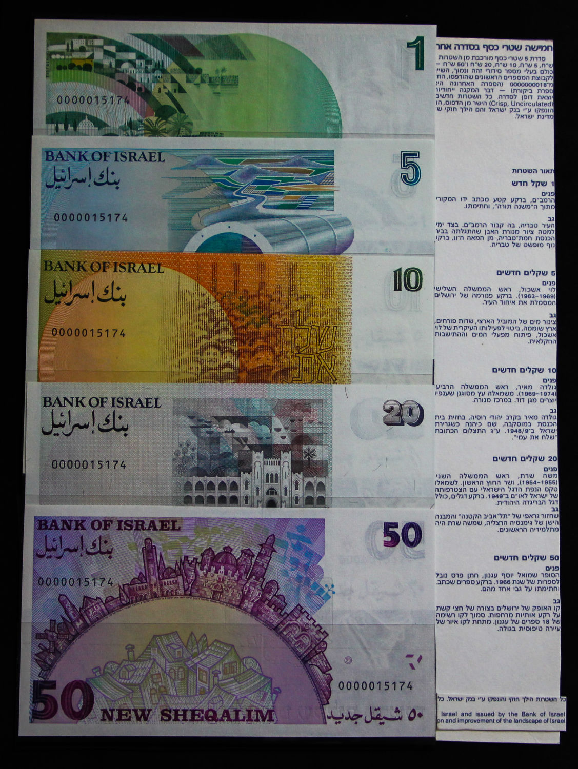Israel - Banknote set of identical serial numbers - shekel series - 1986-1991. - 1 0