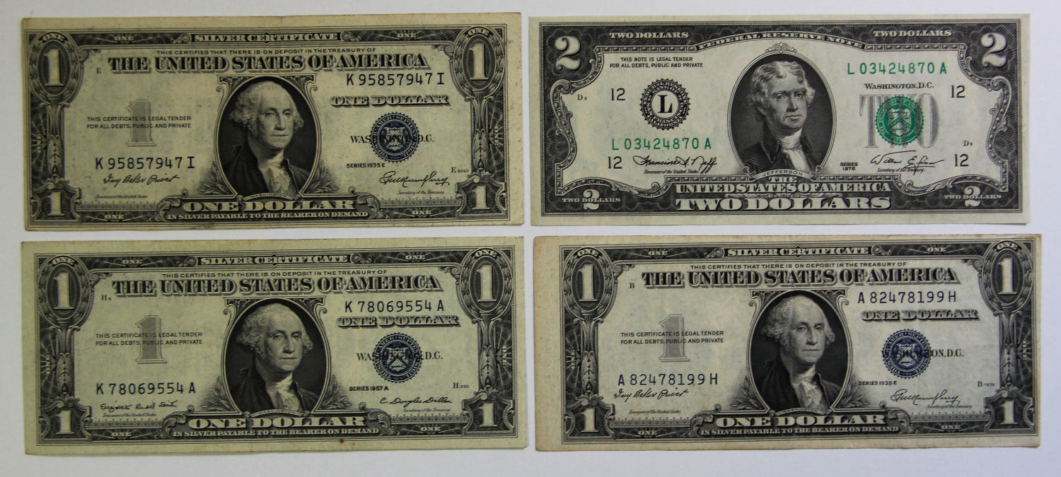 USA - 1 and 2 dollar 1935, 1957 and 1976. - 1 0
