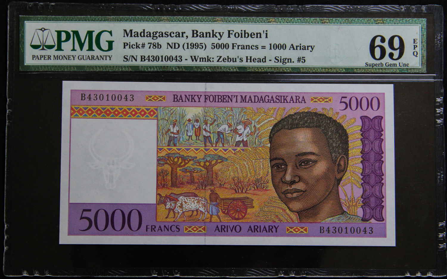 Madagascar - 5,000 Fracs 1995 - PMG 69 EPQ. - 1 0