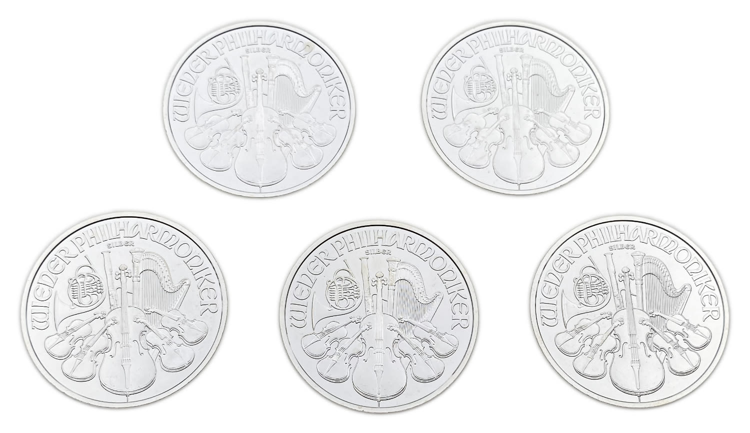 Austria - 5 coins of 1.5 Euro 2022 - Vienna Philharmonic - Silver 999, 31.1g, 37mm
Obverse: The ... - 1 1