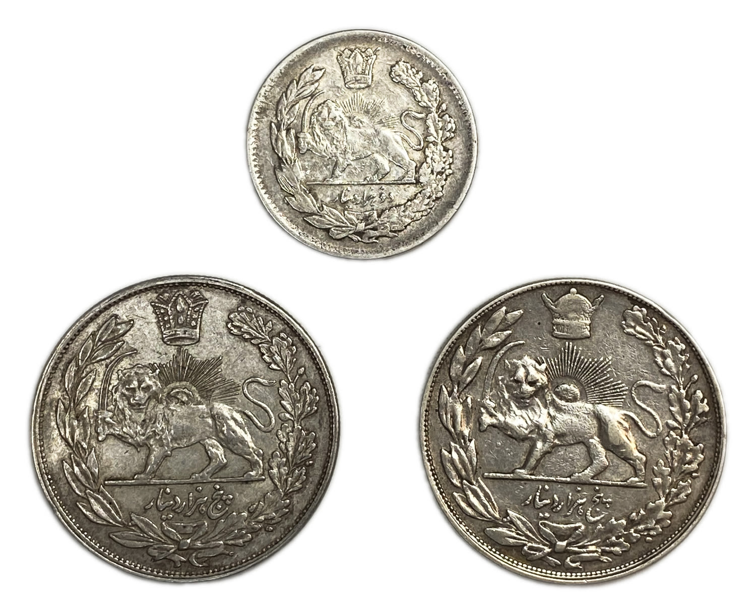 Iran - Lot of 3 silver coins - 2000, 5000 Dinar from years 1306 (1927), 1332 (1913), 1342 (1923) - Made of silver ... - 1 1