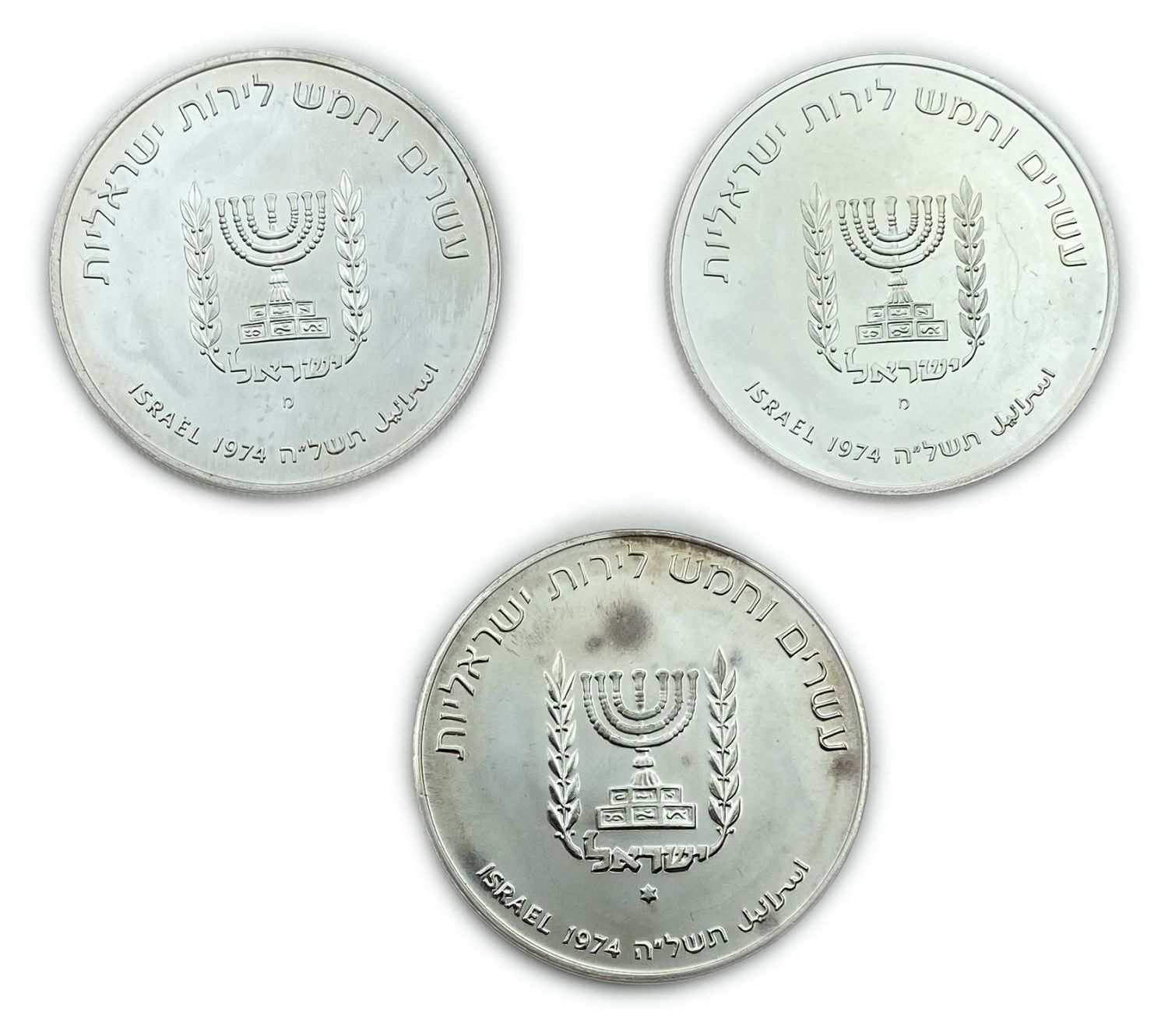 Israel - David Ben-Gurion , 3 Coins of 25 Lirot 1974 - Silver 935, 26g, 37mm - Mintage 64,153
David ... - 1 1