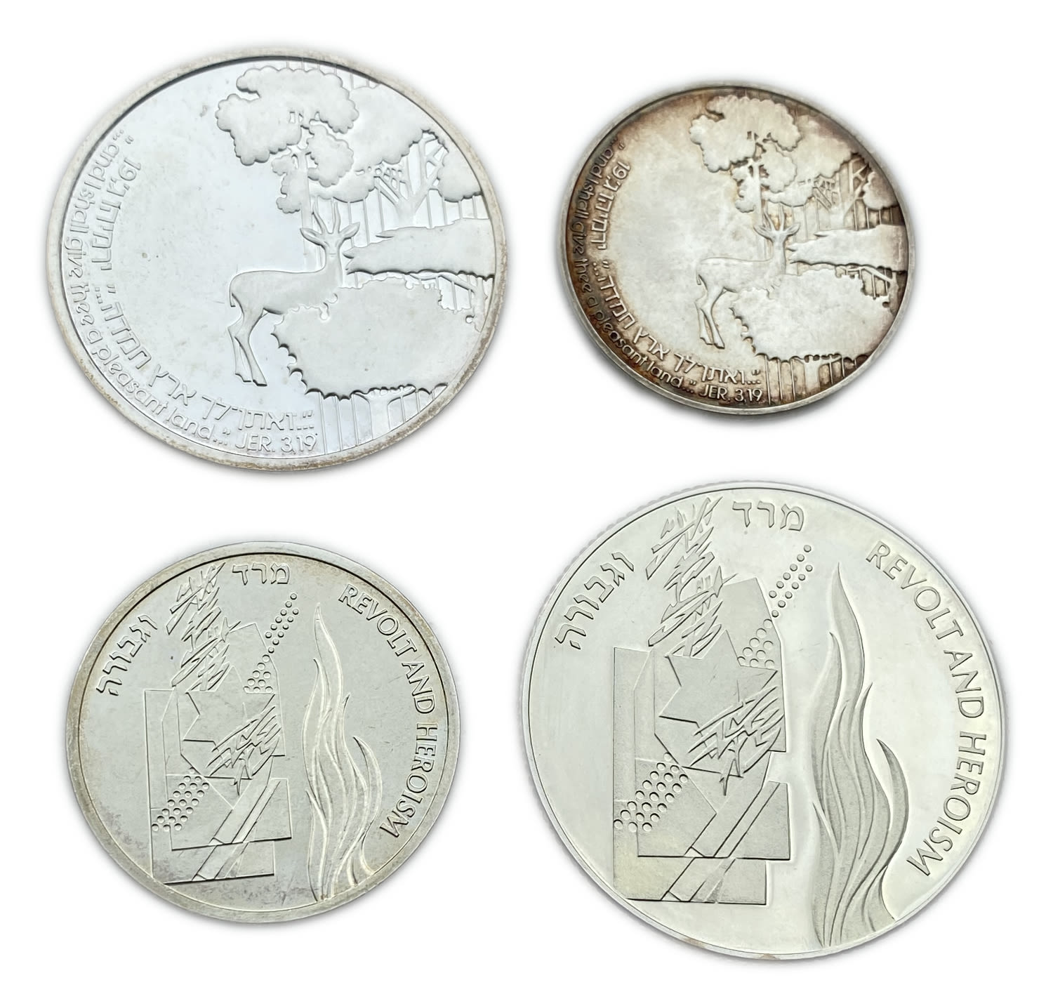 Israel - Two set of coins, "A pleasant land", "Revolt and heroism" 1989, 1993 - Silver 925, 14.4g, 28.8g, 30mm ... - 1 1