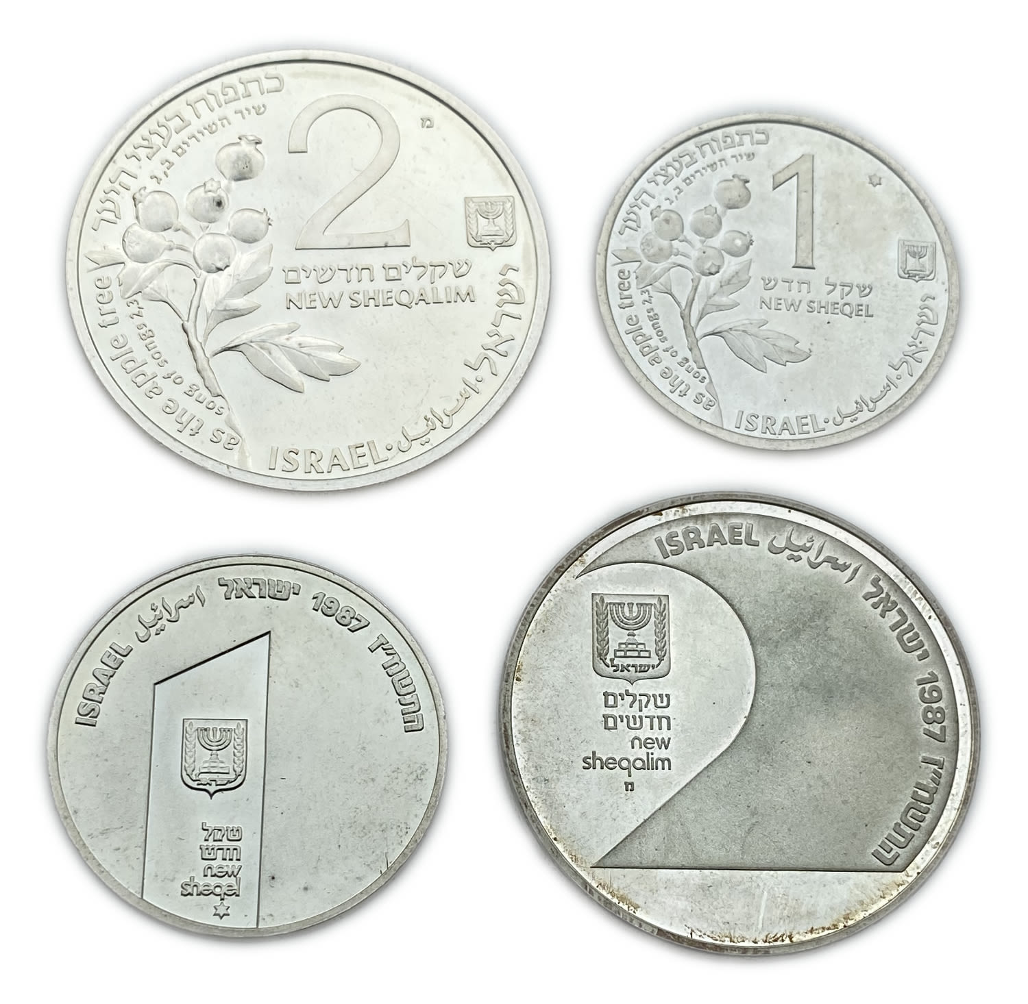 Israel - Two set of coins, "A young hart" (Song of song), "20 years untied Jerusalem" 1987, 1993 - Silver 925 ... - 1 0