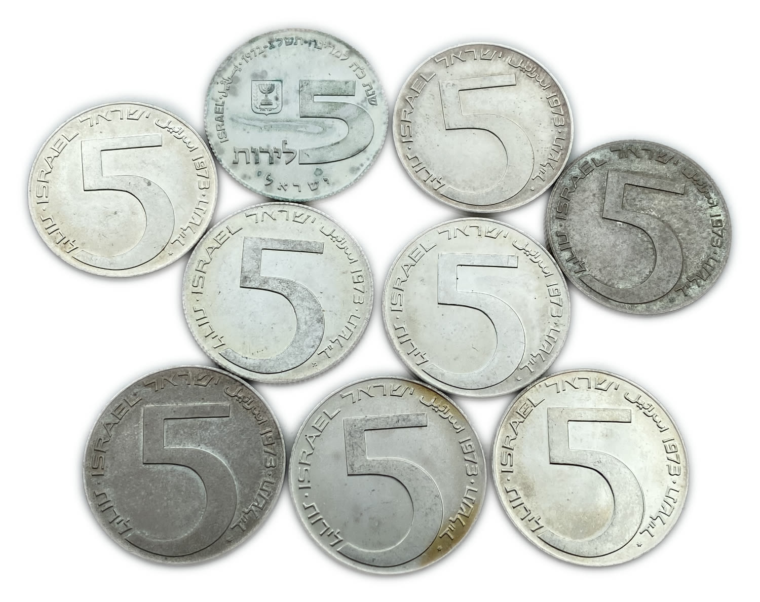 Israel - 9 coins of Hanukka Lamp from Russia - Silver 750, 20g, 34mm
Hanukka Coin 1972 ... - 1 0