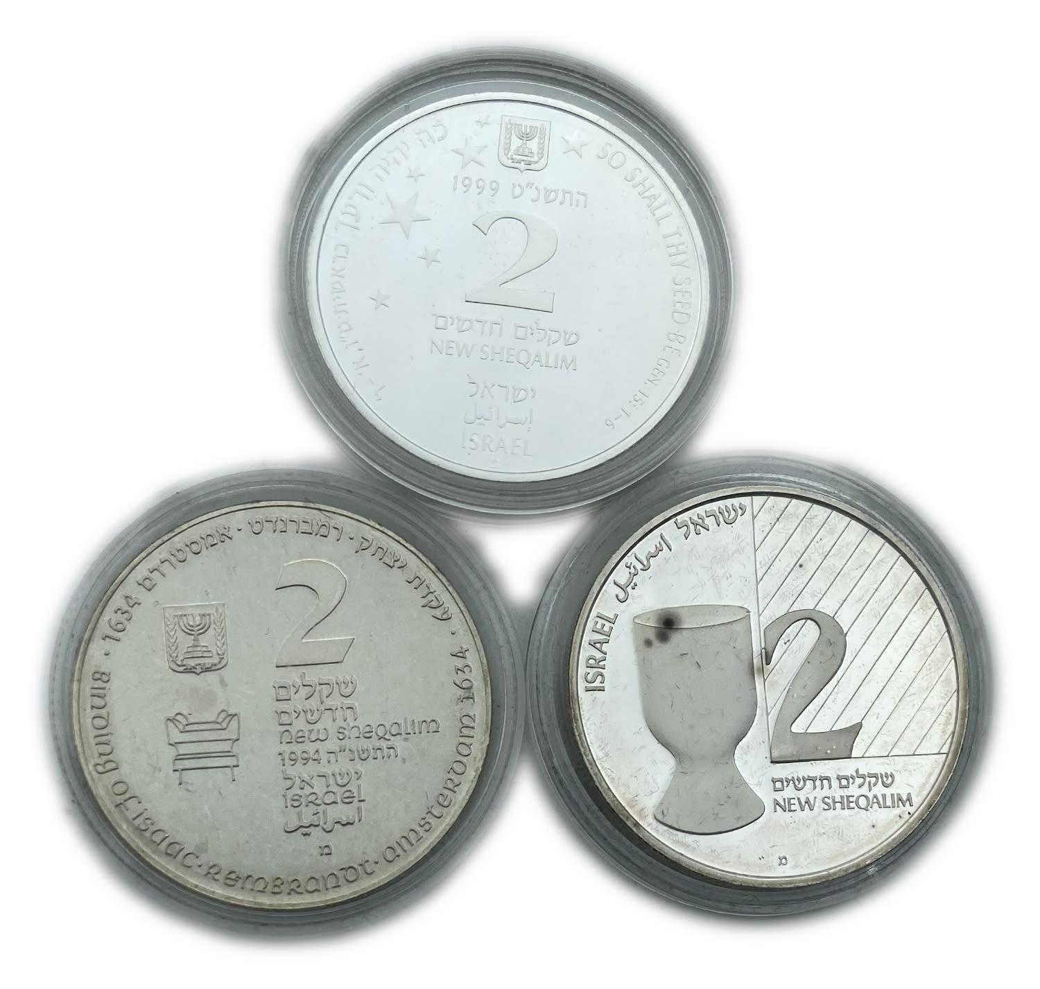 Israel - Lotof 3 Coins 2 Shekels 1991, 1994, 1999 - "Binding of Isaac", "Thus shall your seed be", "Kiddush" - ... - 1 0