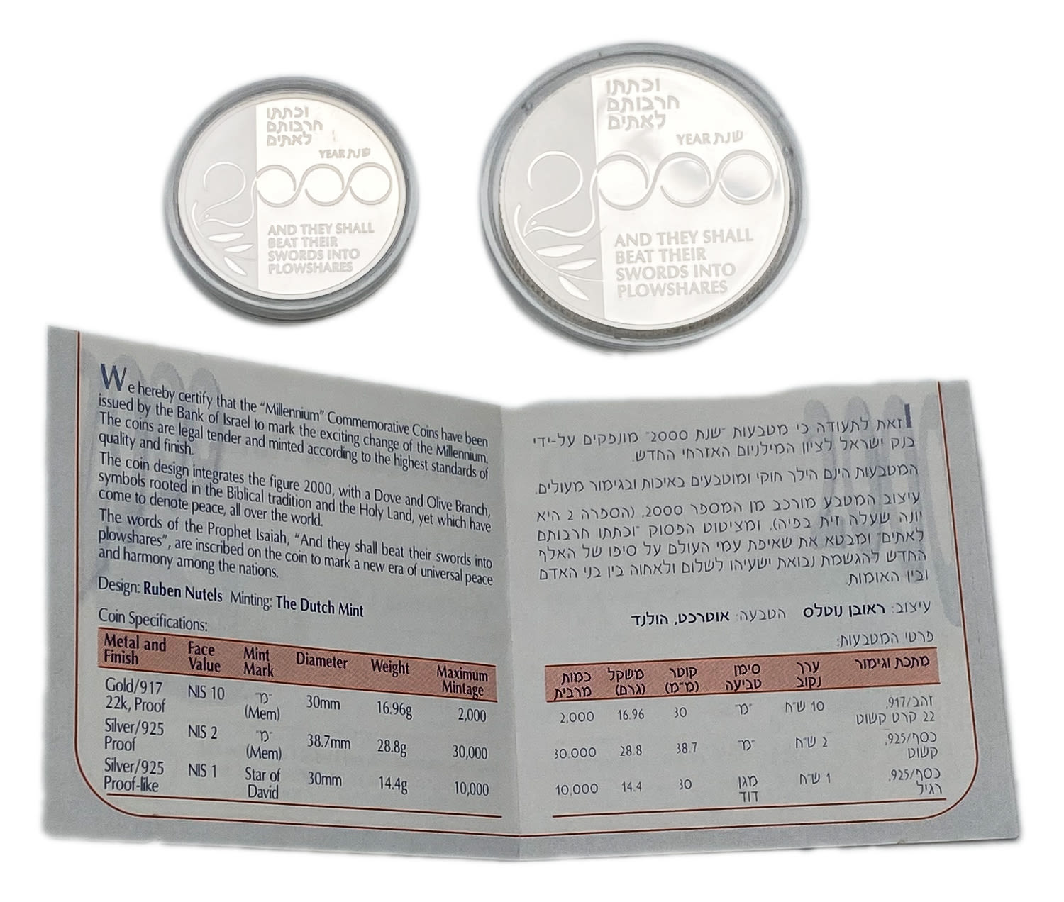 Israel - Pair of silver coins, 1, 2 shekels 1999 - Silver 925, 14.4g, 28.8g - UNC
"MILLENNIUM" ... - 1 2