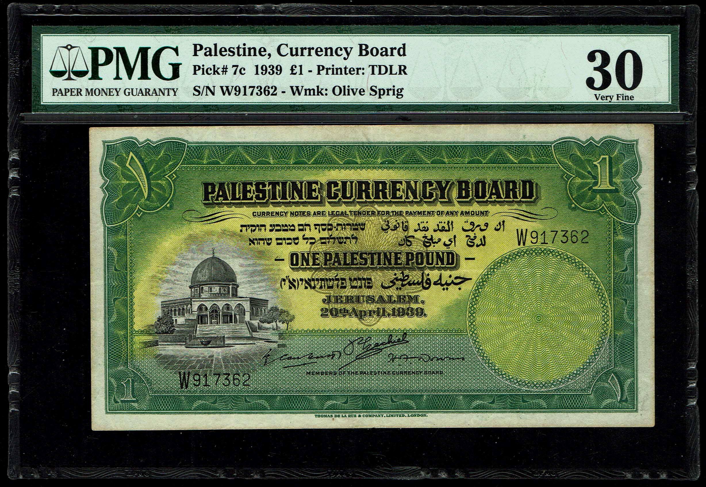 Palestine - 1 Pound 1939 - Pick# 7c - PMG 30 - Prefix W - 1 0