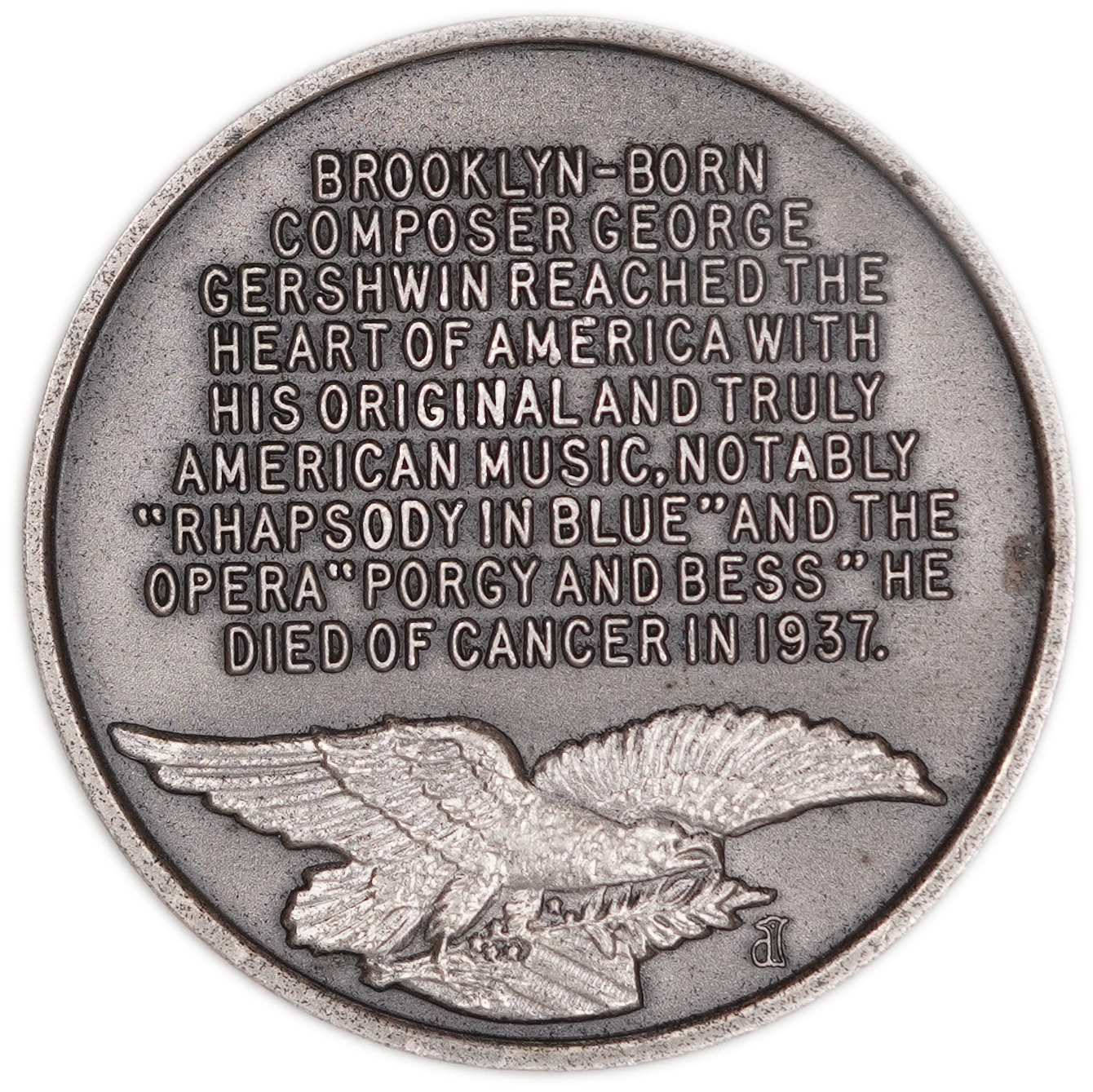 USA - George Gershwin Commemorative Medal - Silver .925, approx. 37g (approx. 34.22g pure silver, 1.1 troy oz pure ... - 1 1