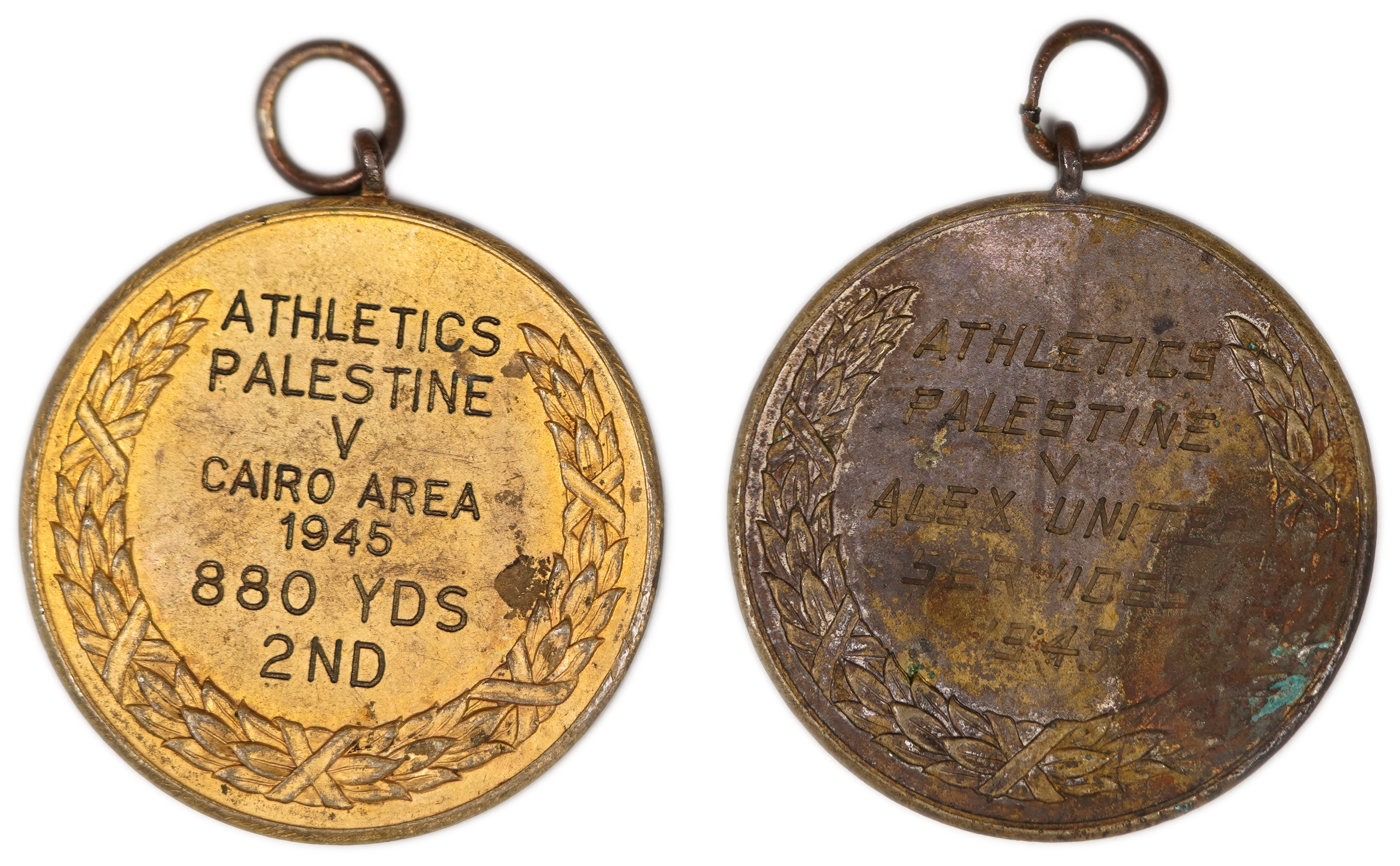 Palestine - Pair of Athletics Medals, Palestine vs Egypt, 1945 - 1 1
