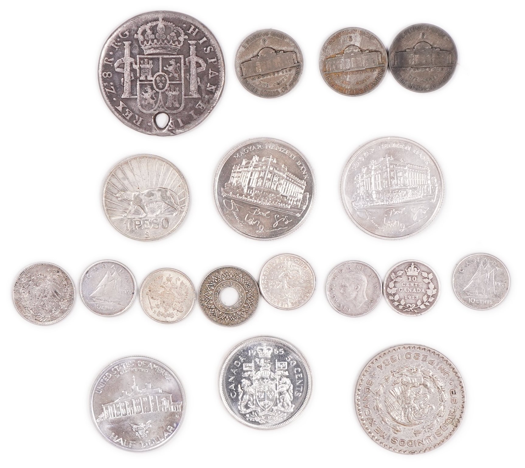 World - Spain, USA, Canada, Uruguay, Hungary, Mexico and Others - Group of Silver Coins - Approx. 160g, Approx. ... - 1 1