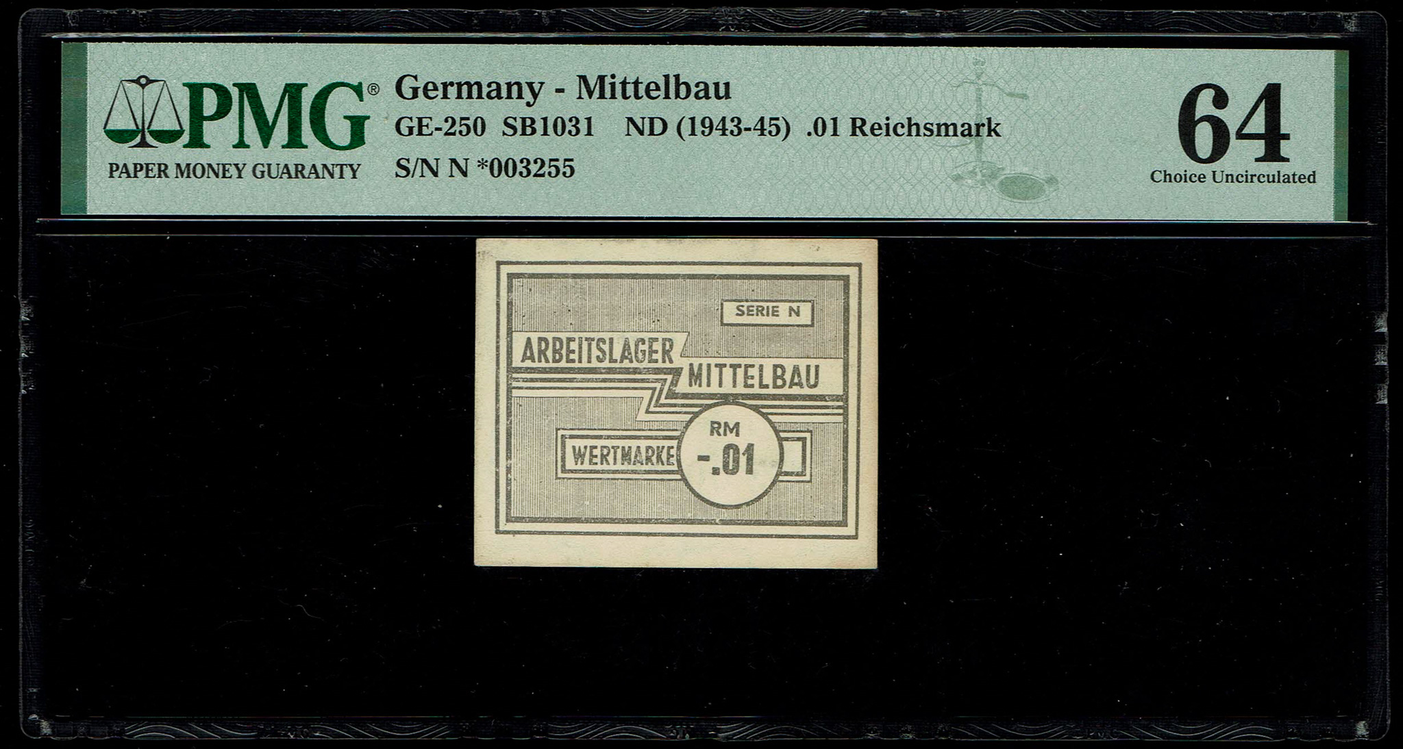Holocaust, Concentration Camp Banknotes - Germany - Mittelbau Camp - 0.01 Reichsmark 1943-1945 - PMG 64 - GE-250 - ... - 1 0