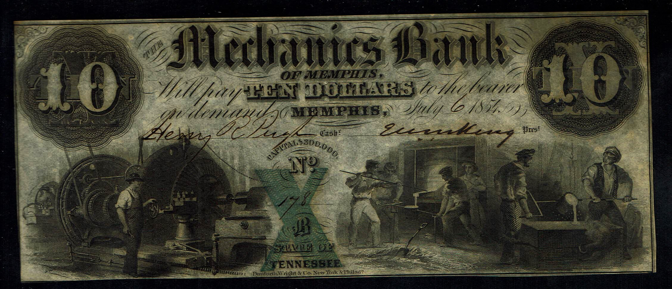 United States - 10 Dollars 1854 - Haxby G8m - Mechanics Bank of Memphis, Tennessee - 1 0