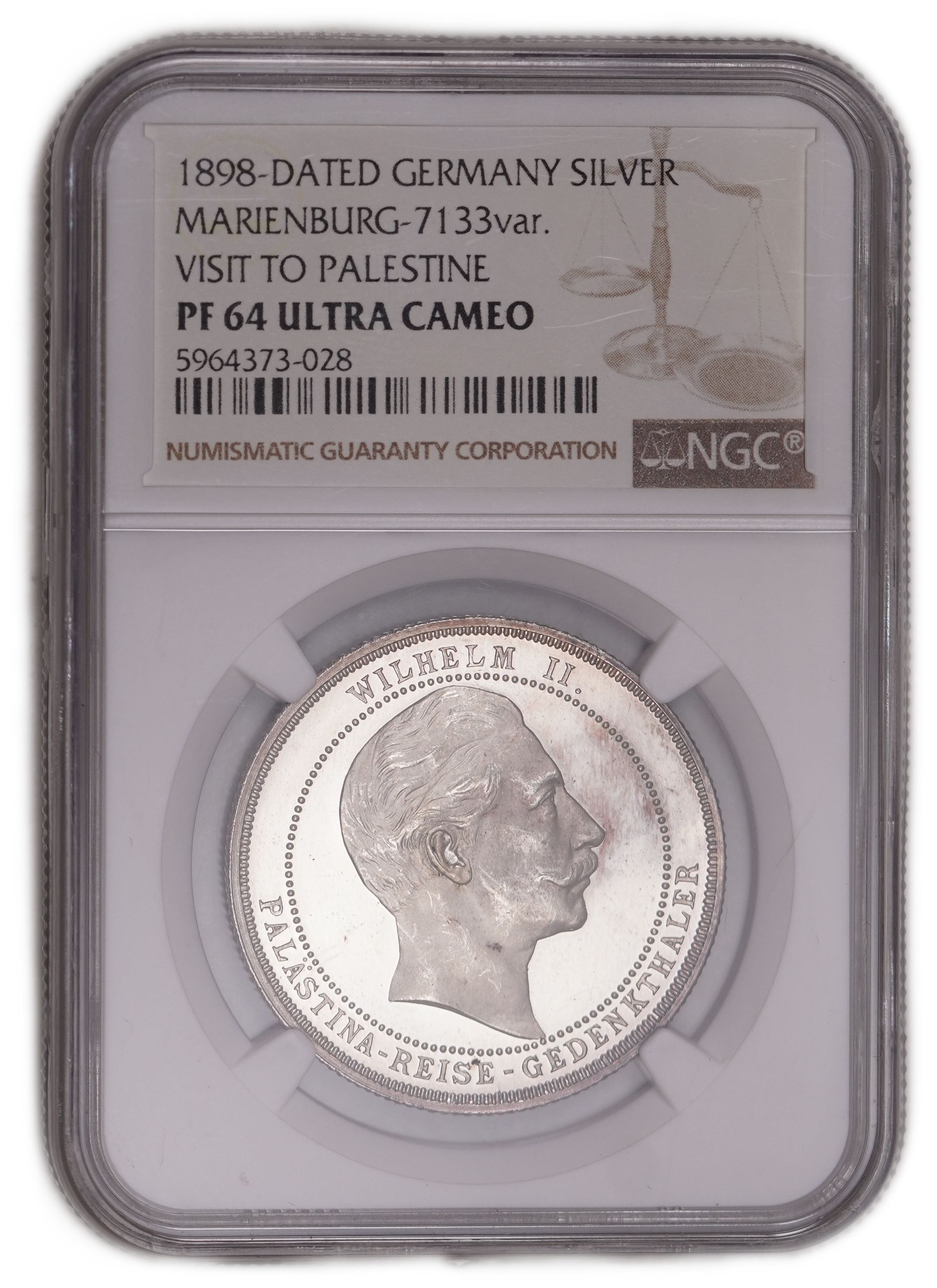 Palestine - Medal Commemorating Kaiser Wilhelm II Visit to the Holy Land 1898 - Silver, NGC PF 64 - Marienburg-7133 ... - 1 2