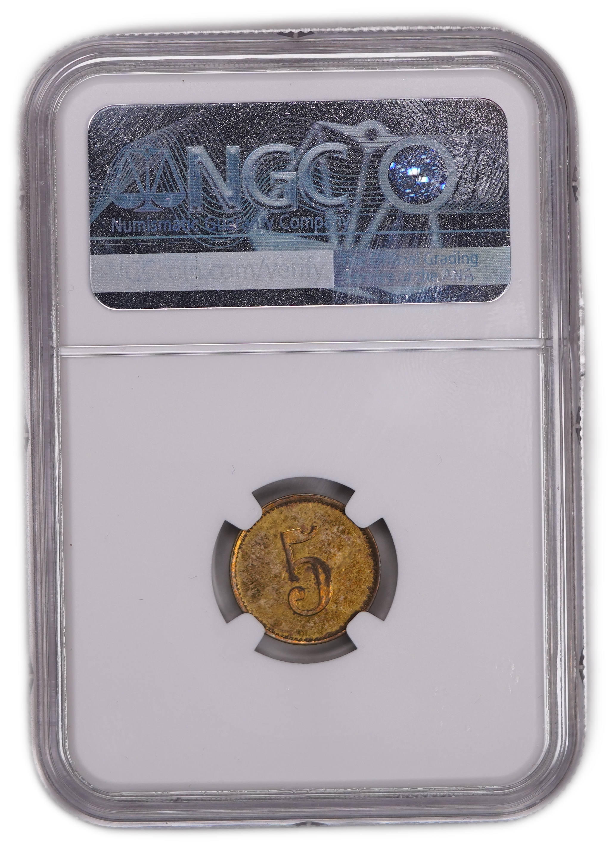 Palestine - Templar Colonies Token - 5 Para 1880-1917 - First Series - NGC UNC Details - Haffner CC-13A - 1 3