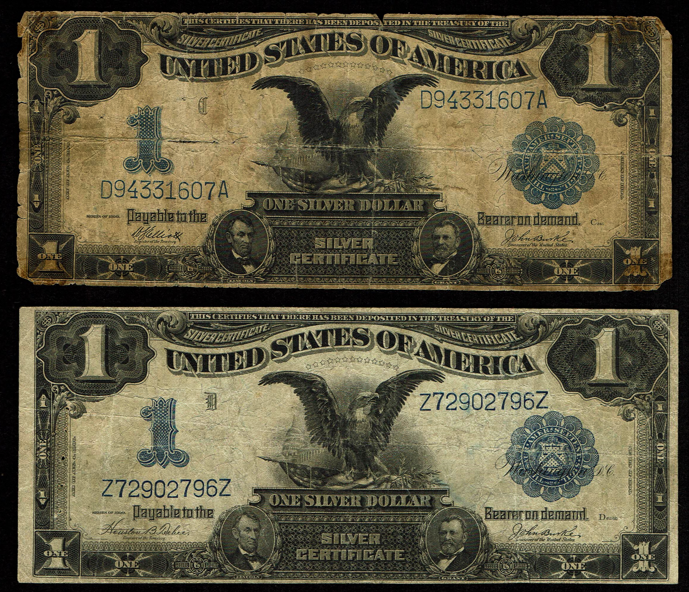 United States - Pair of Notes of 1 Dollar 1899 - Silver Certificate - "Black Eagle" - Pick# 338 - - 1 0