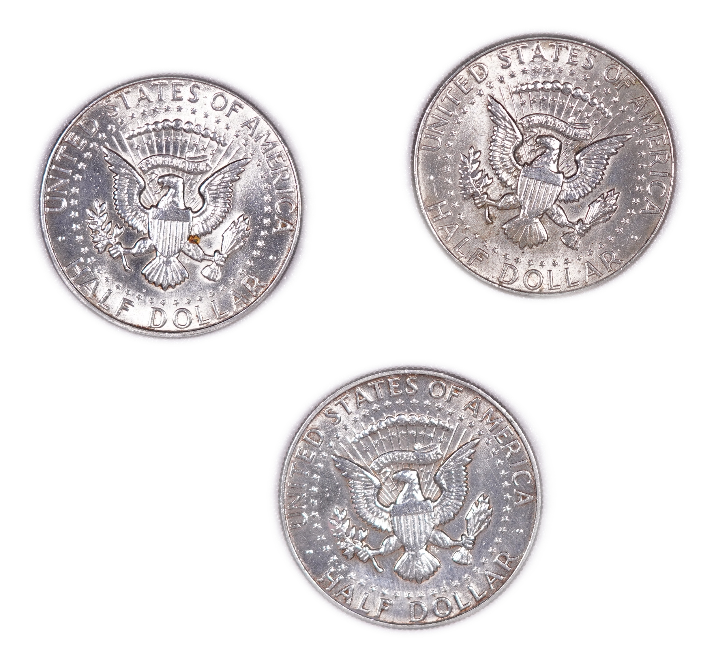 USA - Lot of 3 1/2 Dollar Coins 1967 - Kennedy - Silver .400, approx. 34.02g (approx. 13.61g pure silver, 0.44 oz) ... - 1 1