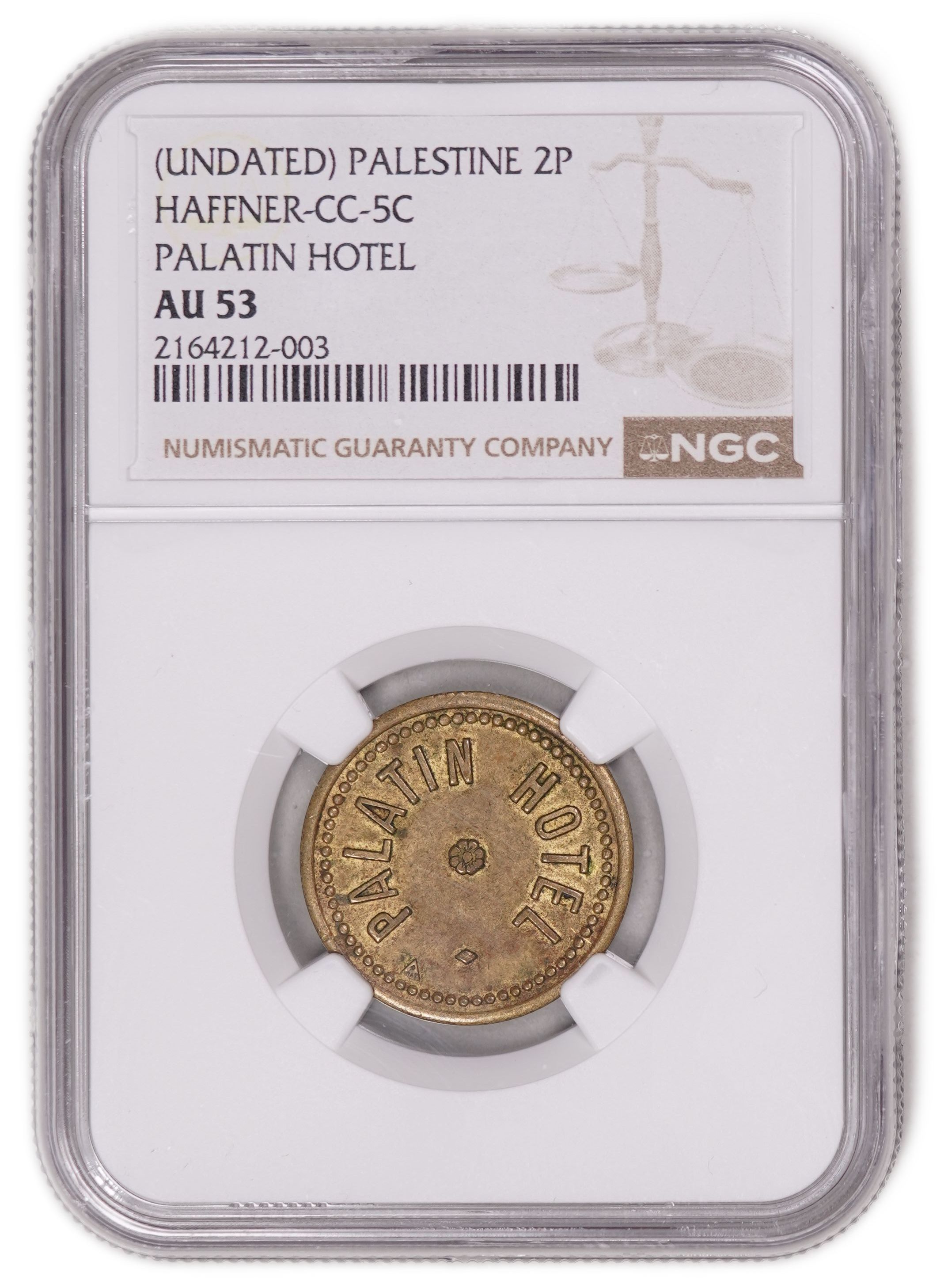 Palestine - 2 Piastres 1930 - Palatin Hotel - NGC AU 53 - Haffner CC-5C - 1 2