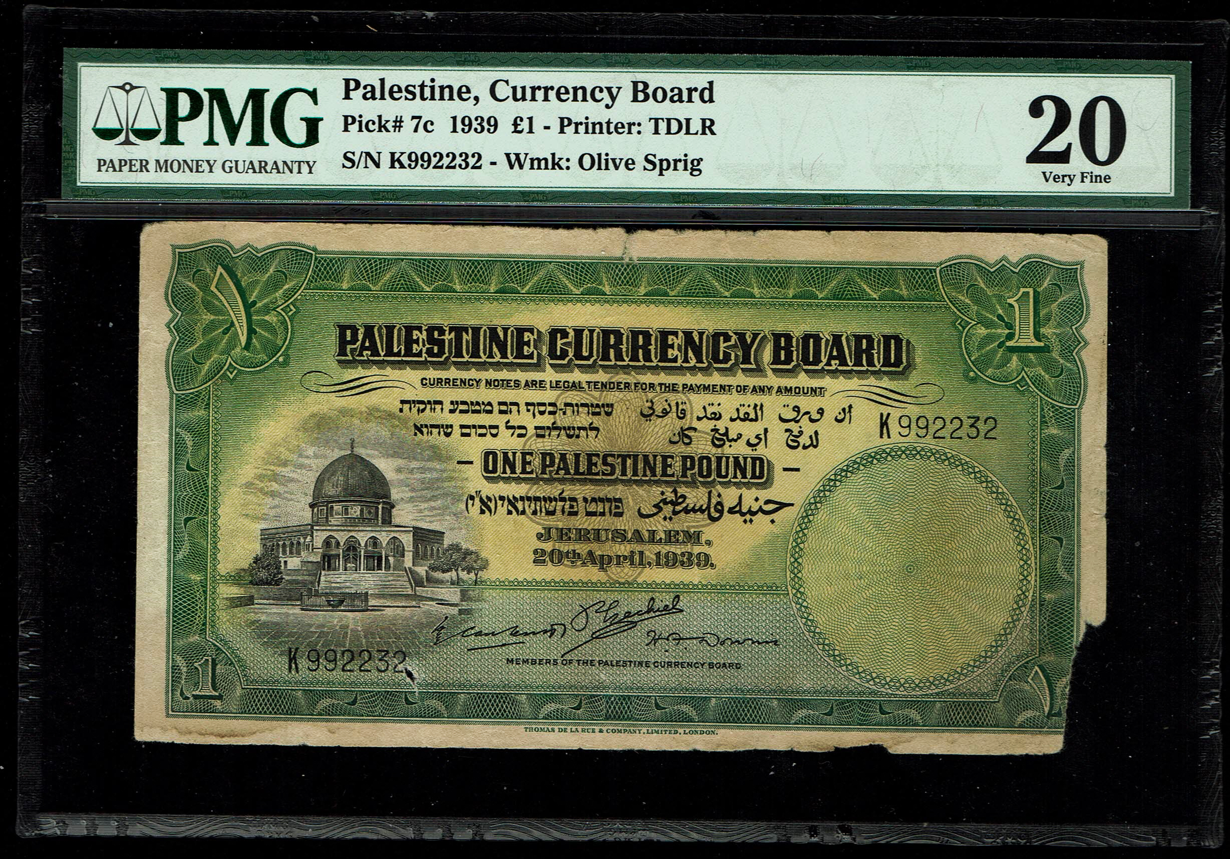 Palestine - 1 Pound 1939 - Pick# 7c - PMG 20 - Prefix K - 1 0