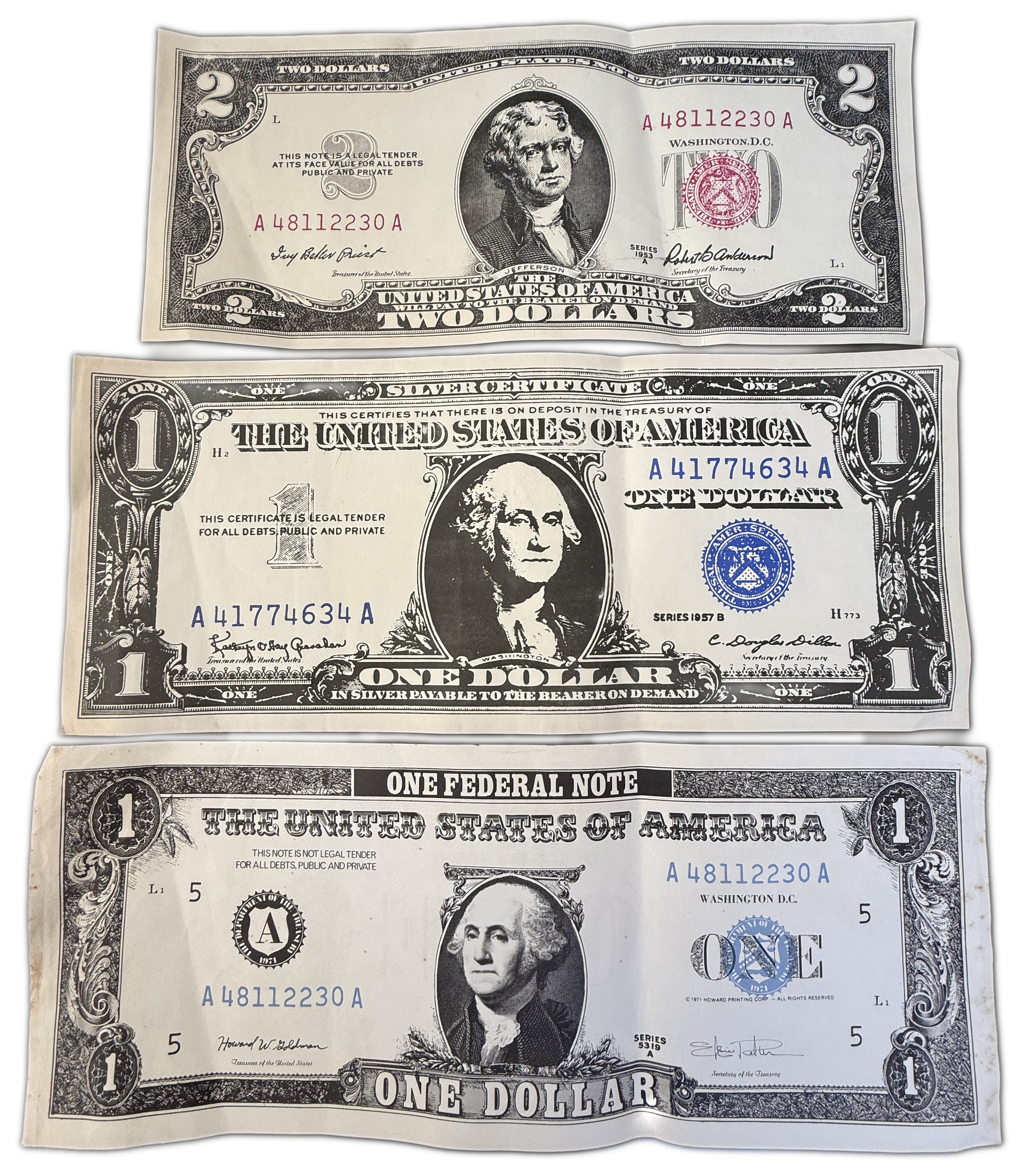 United States - Set of 3 Large American Banknote Reproductions / Posters - 20th Century - 1 0