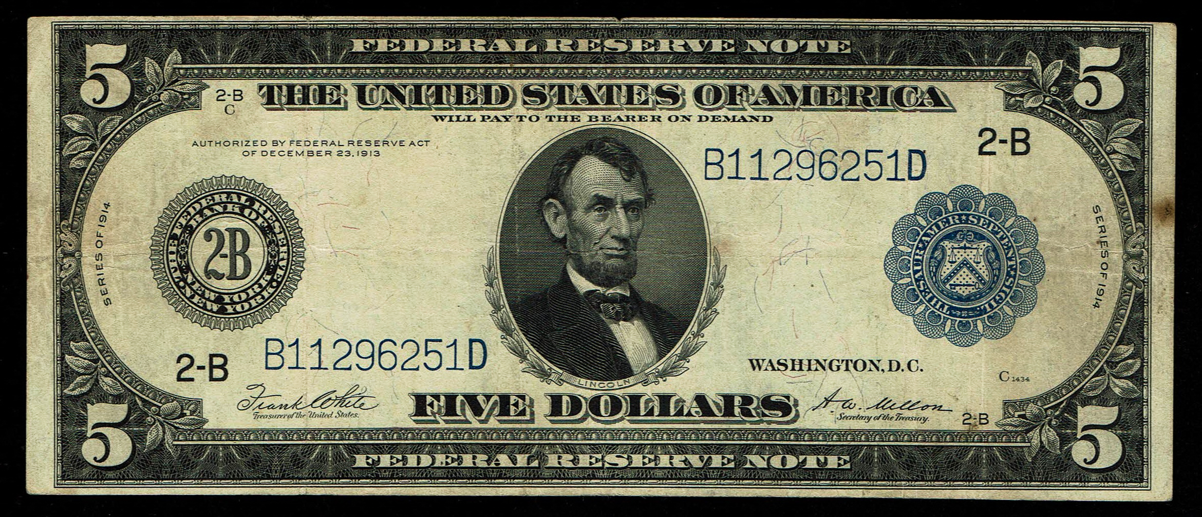 United States - 5 Dollars 1914 - Federal Reserve Note - Pick# 358b - 1 0