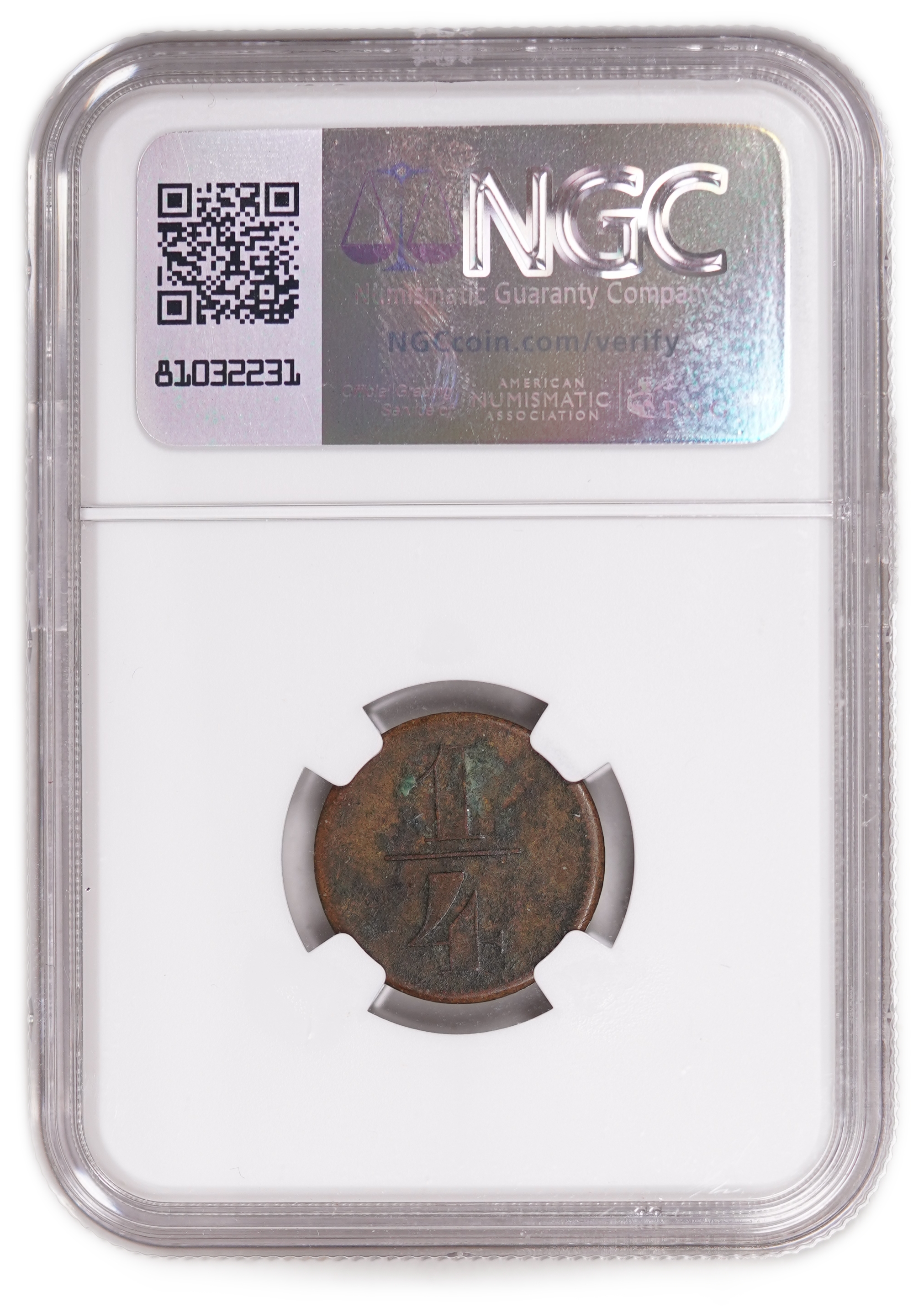 Palestine - Templar Colonies Token - 1/4 Para 1880-1917 - Large "B&C" - Extremely Rare - NGC XF Details - Haffner ... - 1 3