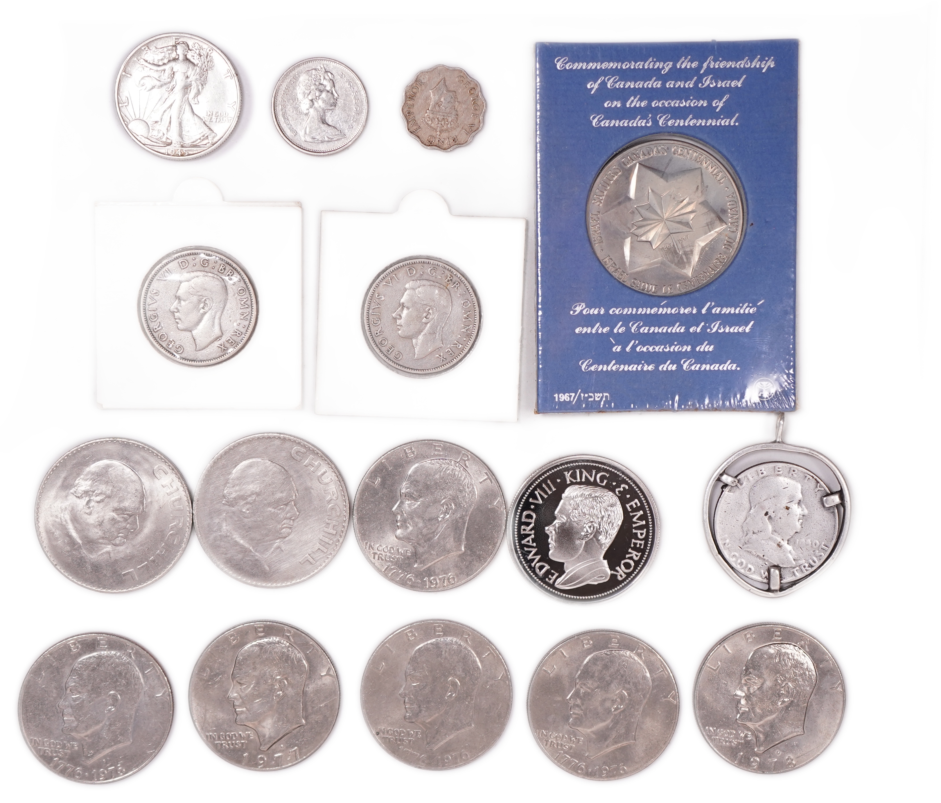 World - USA, Canada, Great Britain, India and Palestine - Group of Coins, Medals and Collectible Items - Approx. ... - 1 0