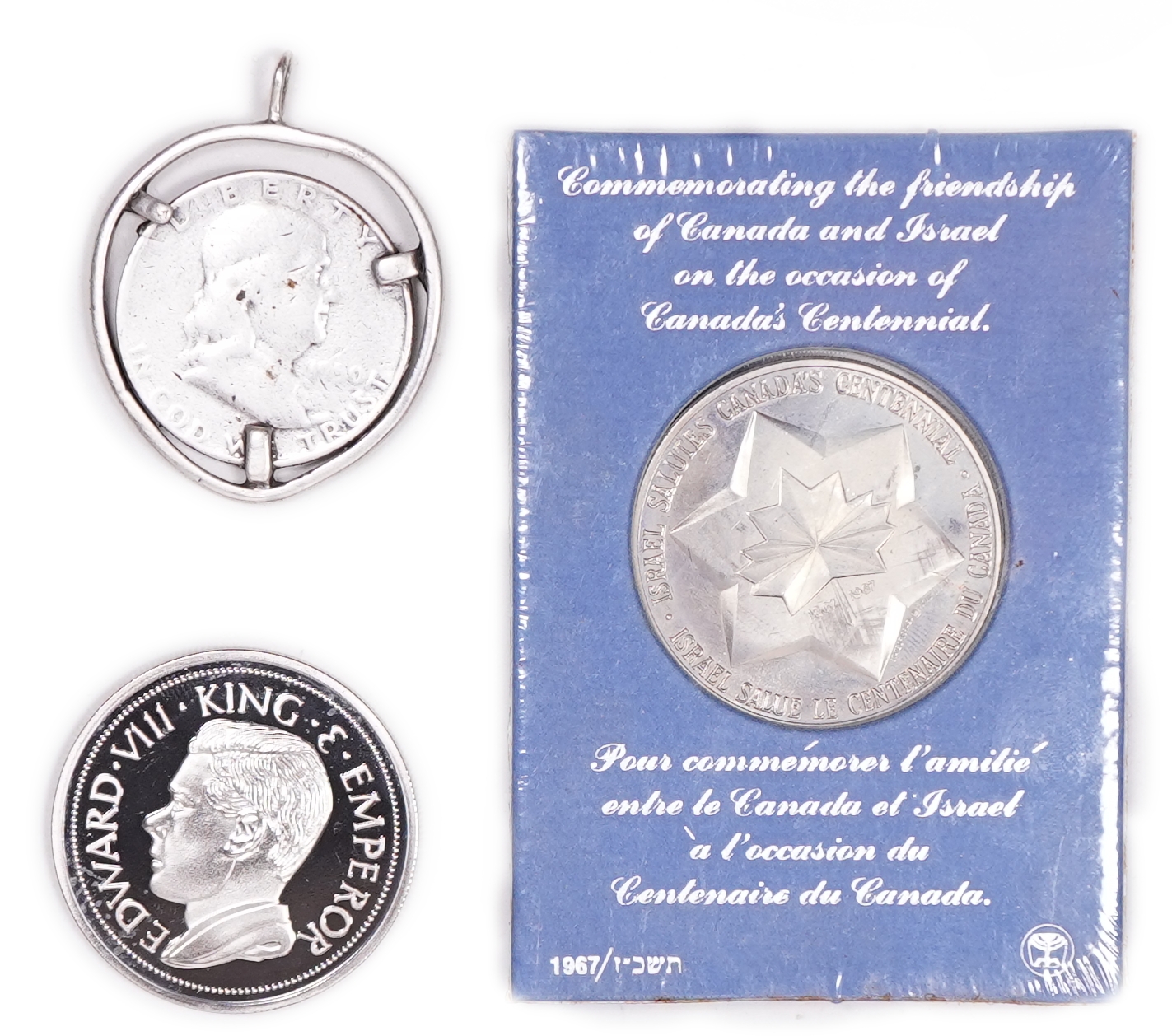 World - USA, Canada, Great Britain, India and Palestine - Group of Coins, Medals and Collectible Items - Approx. ... - 1 7