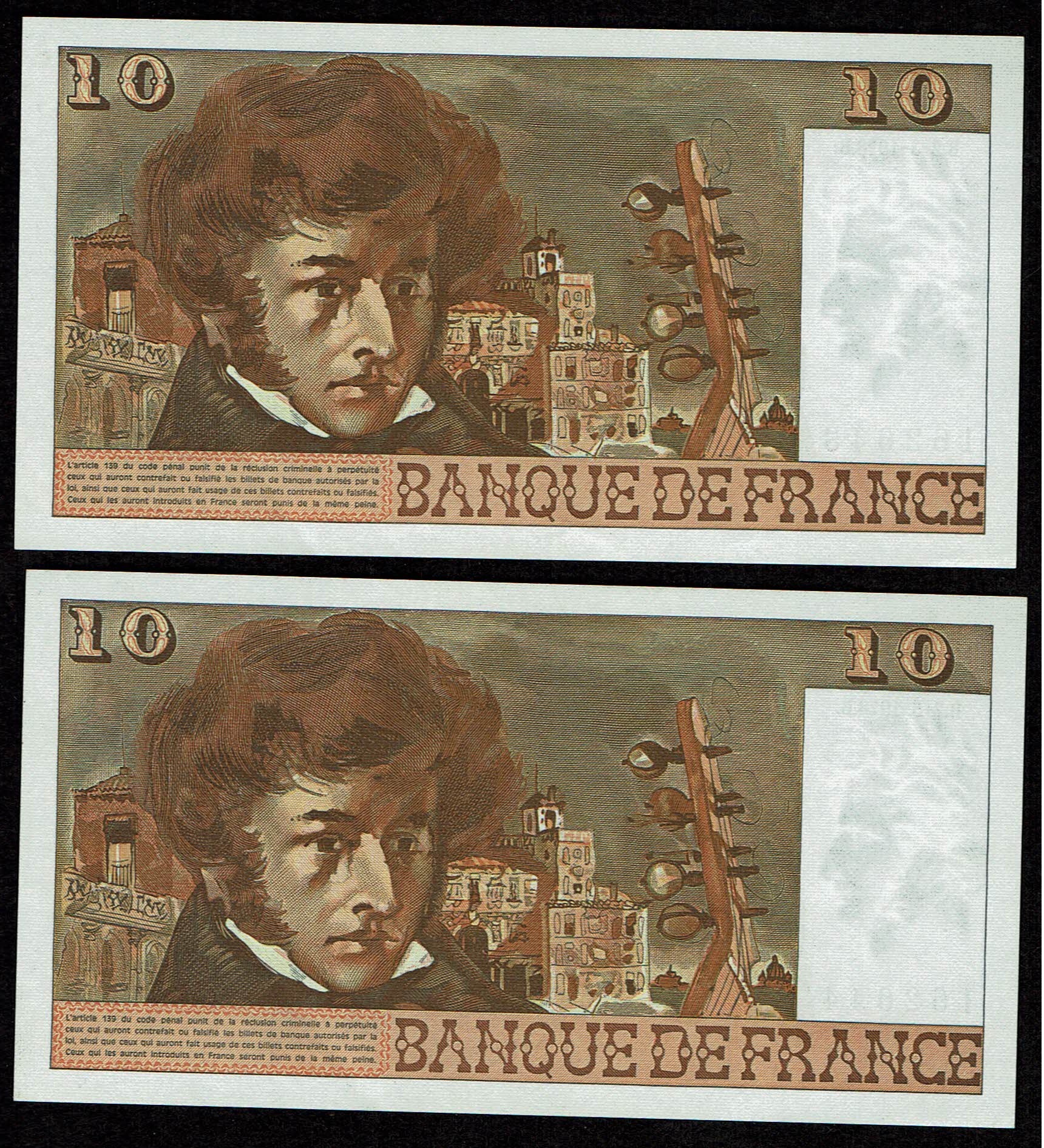 France - 10 Francs 1978 - Berlioz - Pick# 150 - Consecutive Serial Numbers - UNC - 1 1