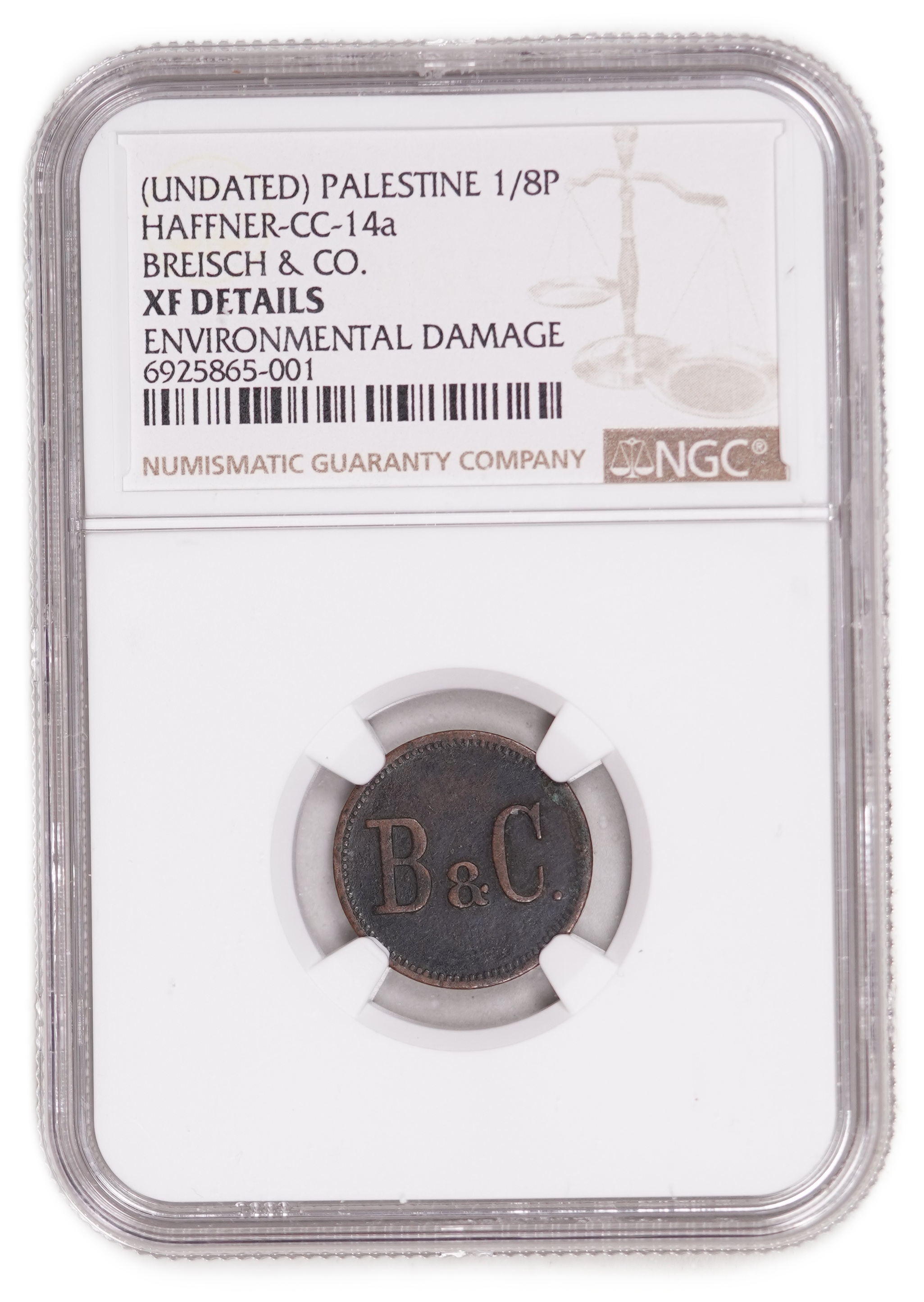 Palestine - German Templer Colony Tokens - 1/8 Para 1880-1917 - B&C - Haffner CC-14A - Copper, 18mm - NGC XF ... - 1 2