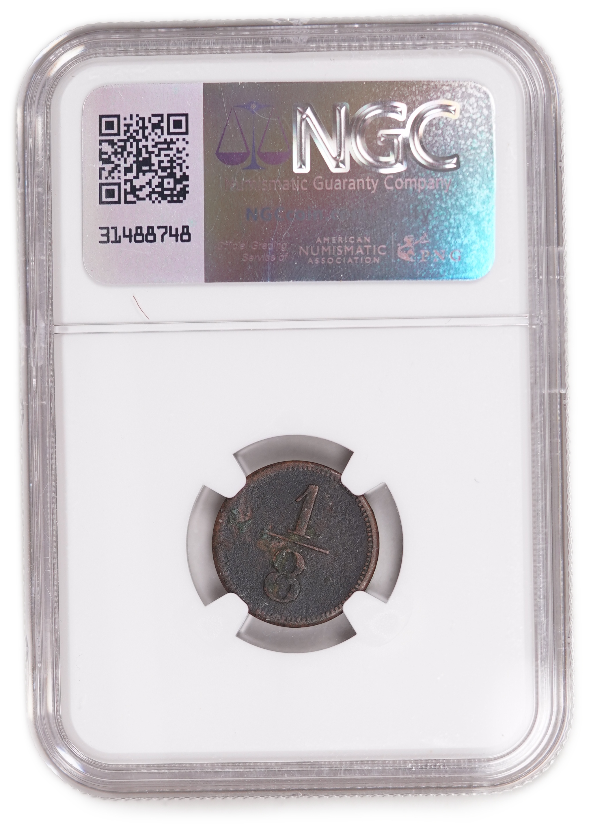 Palestine - German Templer Colony Tokens - 1/8 Para 1880-1917 - B&C - Haffner CC-14A - Copper, 18mm - NGC XF ... - 1 3
