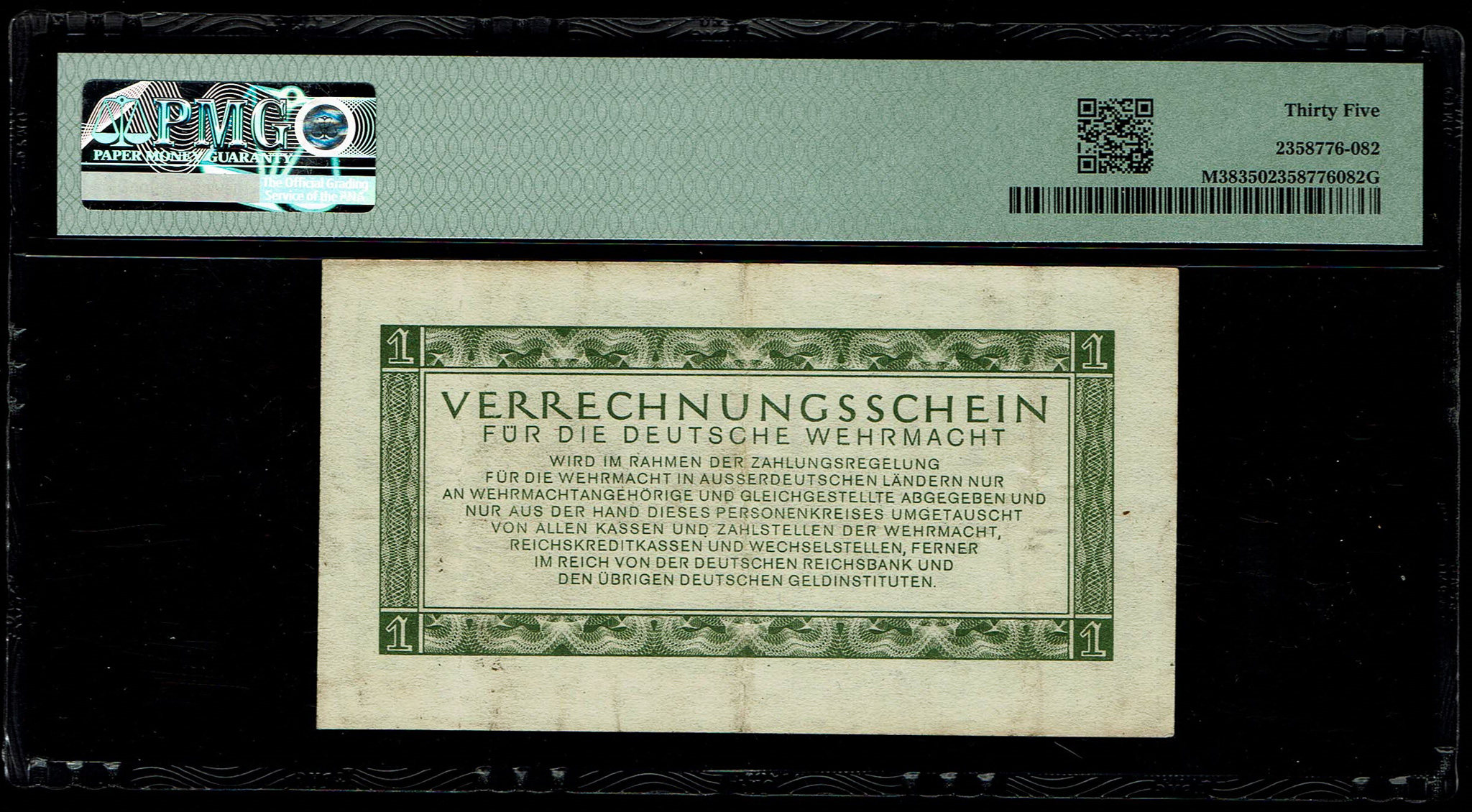 Banknotes Occupied Territories WW2 - Germany - 1 Reichsmark 1944 - PMG 35 - Clearing Note of the German Armed ... - 1 1